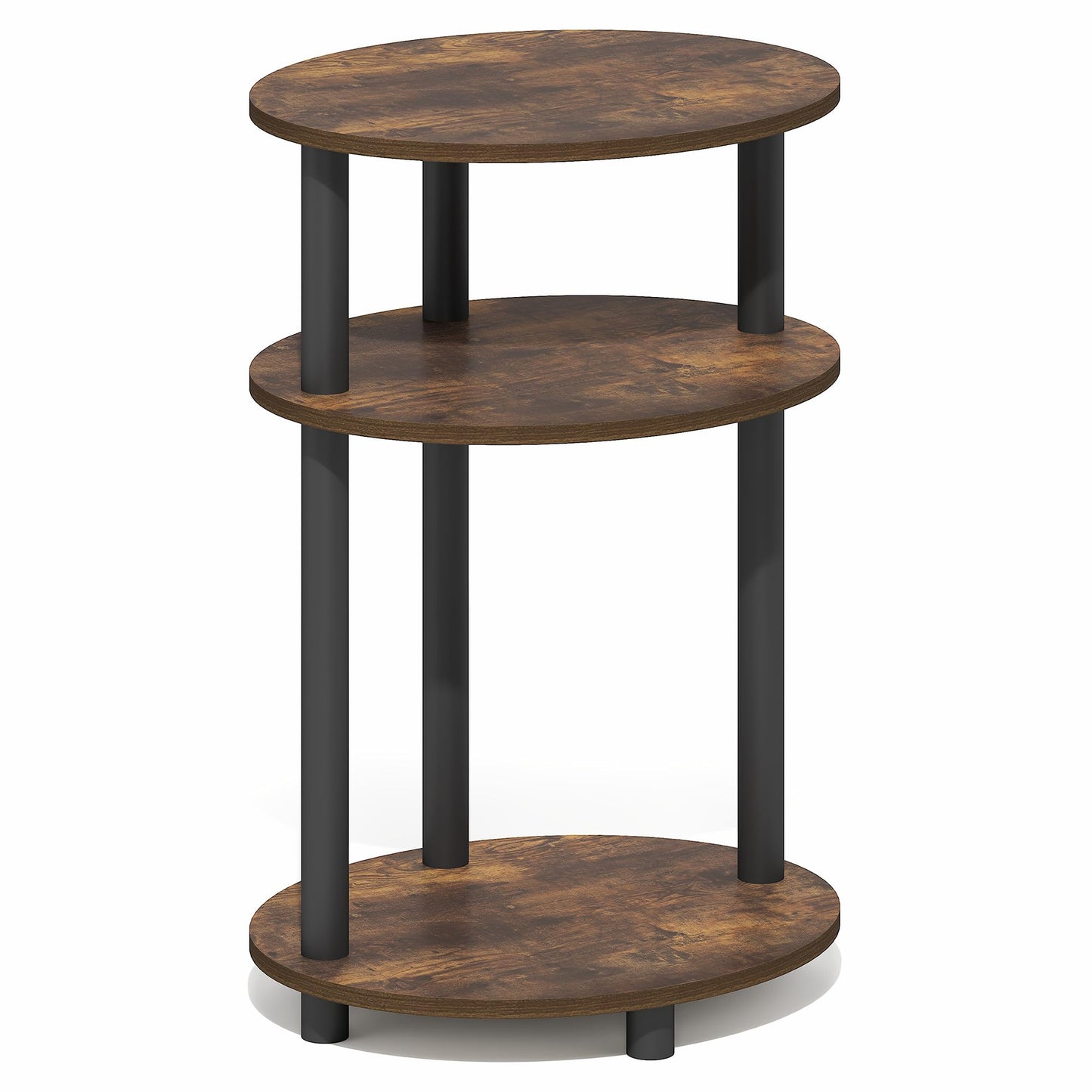 Furinno Turn-N-Tube Side Table, 3-Tier Oval End Table, Night Stand, Bedside Table, for Living Room, Bedroom, Amber Pine