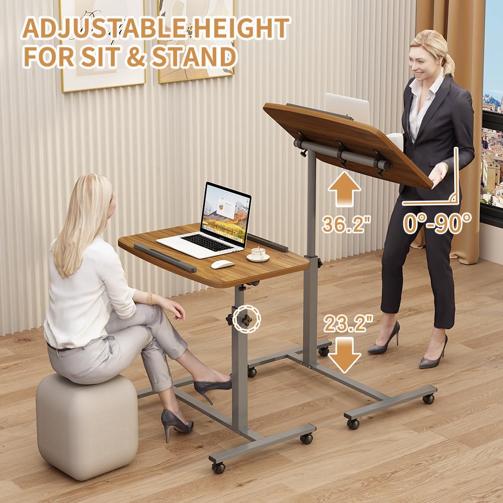 Furist Laptop Lap Desk, Mobile Adjustable Overbed Bedside Table with Wheels, Portable Standing Bed Desk, Rolling lapdesk Lap desks for Adults with Casters& Mouse Pad