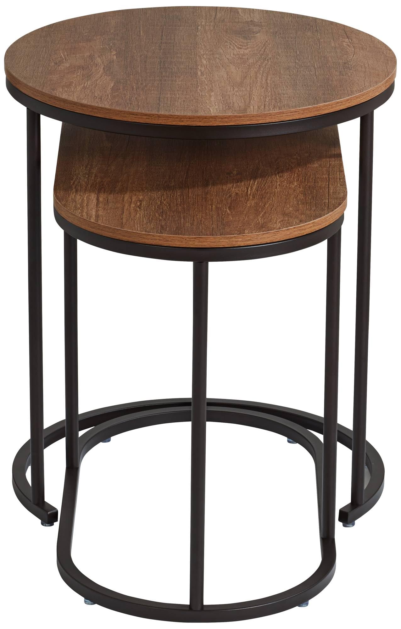 Studio 55D Santa Maria Modern Industrial Set of 2 Small Walnut Round Circle Oval Nesting Wood Black Metal Frame Accent Coffee Couch Side End Tables Living Room Decor Furniture Bedroom Home Office