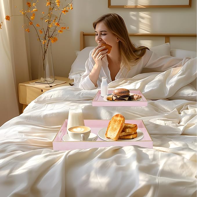 MAONAME Pink Serving Tray Set of 2, Plastic Decorative Trays