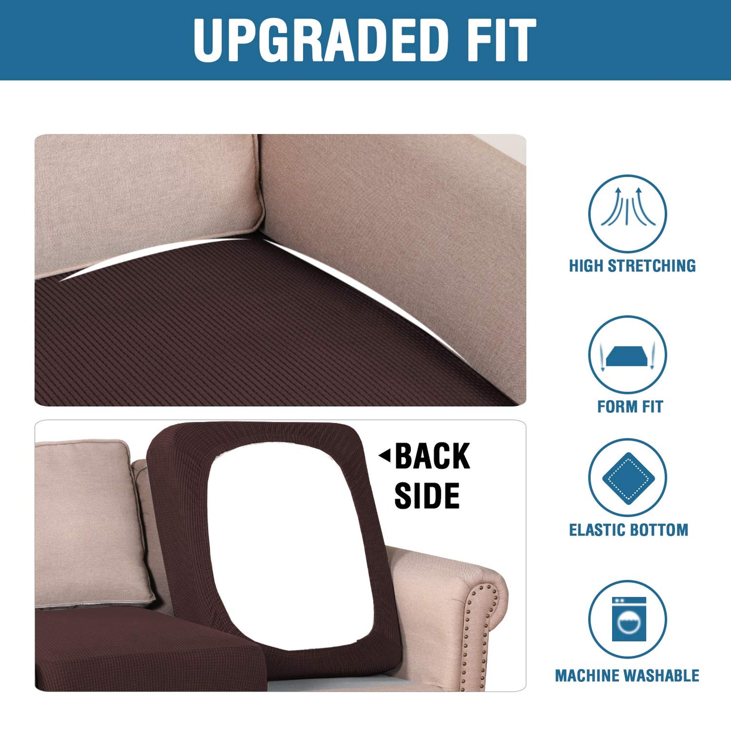 H.VERSAILTEX Multi-Pieces Sofa Slipcovers for 3 Seat Cushion Couch High Stretch Couch Cushion Covers Jacquard Textured Twill Fabric(3 Seat Covers Plus 3 Back Cushion Covers, Chocolate)