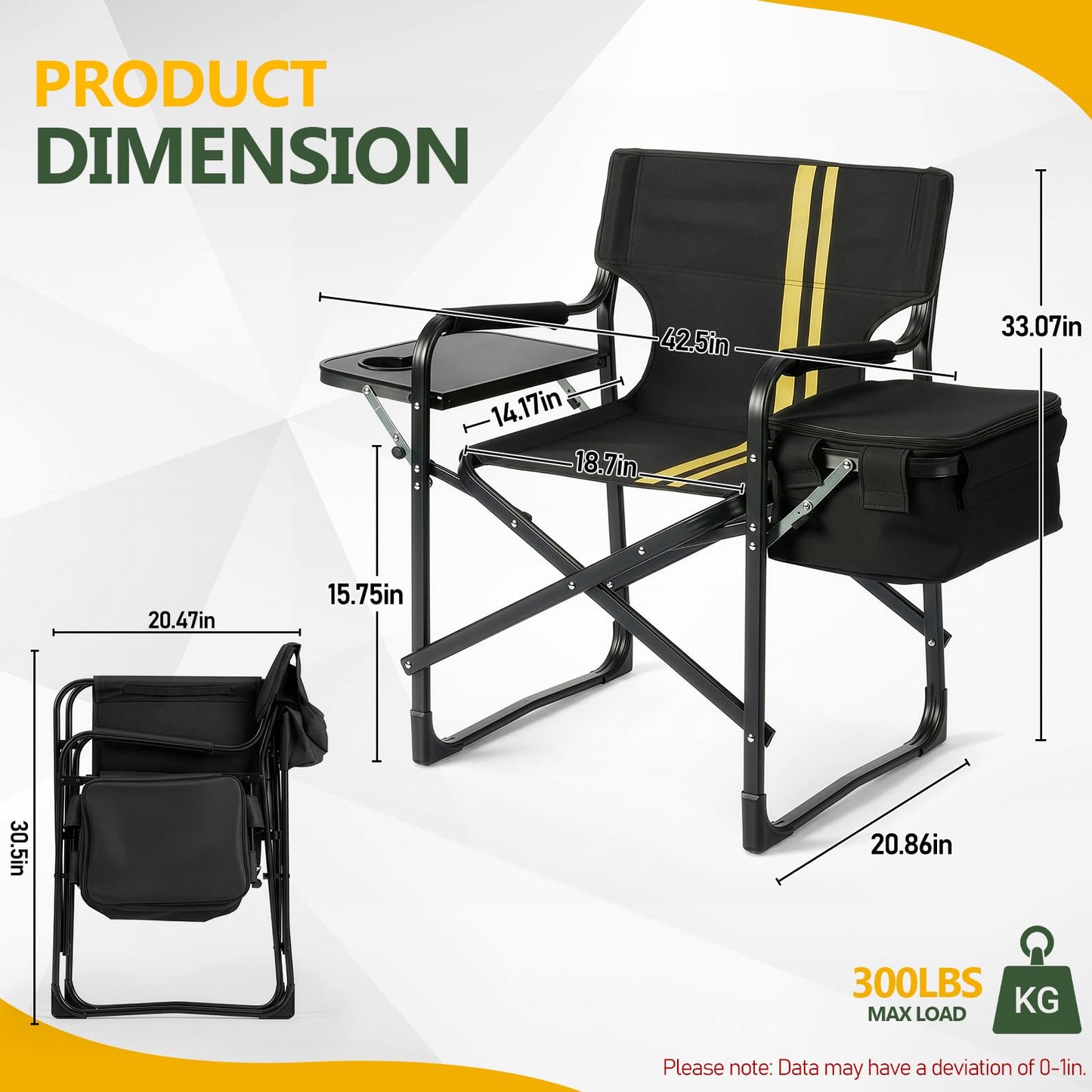 Outvita Heavy Duty Folding Camping Director Chair with Insulated Cooler Bag, Side Table & Cup Holder, 300LBS Sturdy Portable Chair for Camping Fishing Tailgating Backyard BBQ