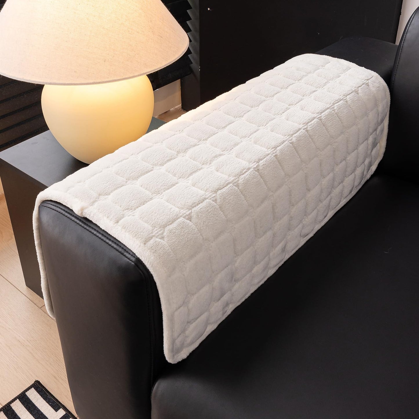 MDSASFD Velvet Couch Cover, Washable Sectional Sofa Cover, Anti Slip Sofa Slipcover for 3 Cushion Couch Sofa L Shaped Armrest Backrest, Furniture Protector Covers for Pets Kids(White, Only 1 PCS)