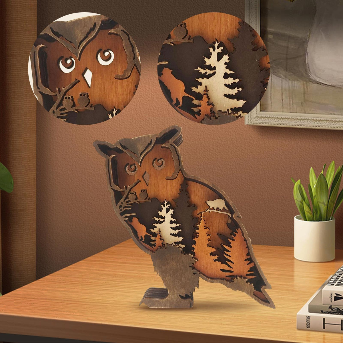 Drawelry 3D Wood Carving Lamp Home Creative Decorative, Funny Family Presents Ideas Christmas Living Room Office Decor Warm LED Night Lights Christmas Birthday Gift for Friend Son Dad Boys (Cute Owl)