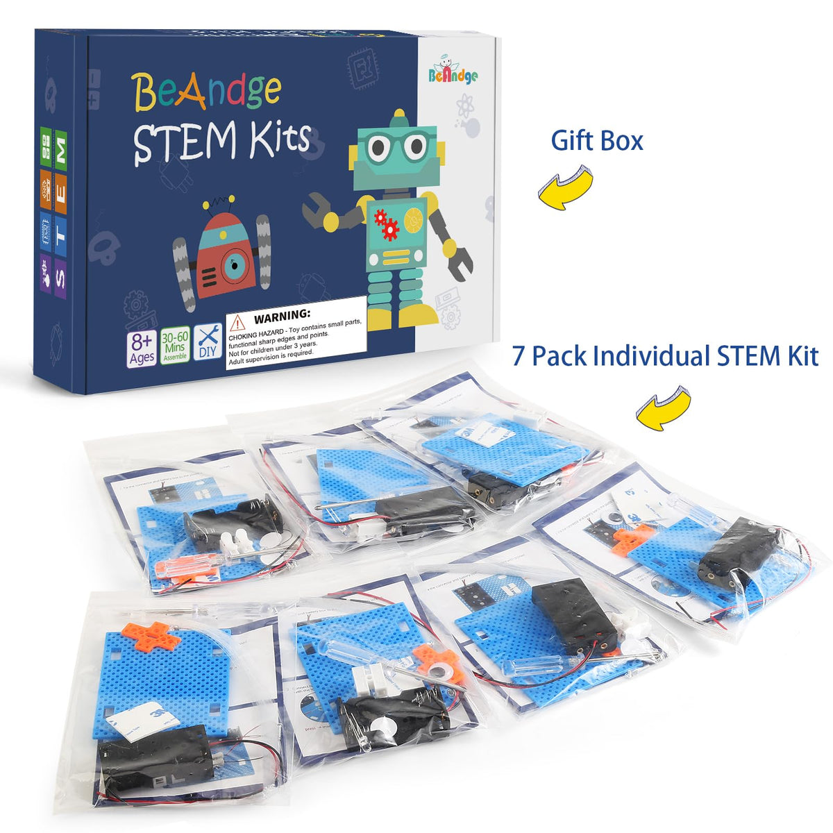 7 Set Bulk STEM Kit Individual Craft Kits for Kids, Science Projects Crafts Group Activity, Light Experiments Circuit Toys, Fun Fiber Optic STEAM Activities for Boys Girls Age 8-13 8-10 8-12 8 10 Year