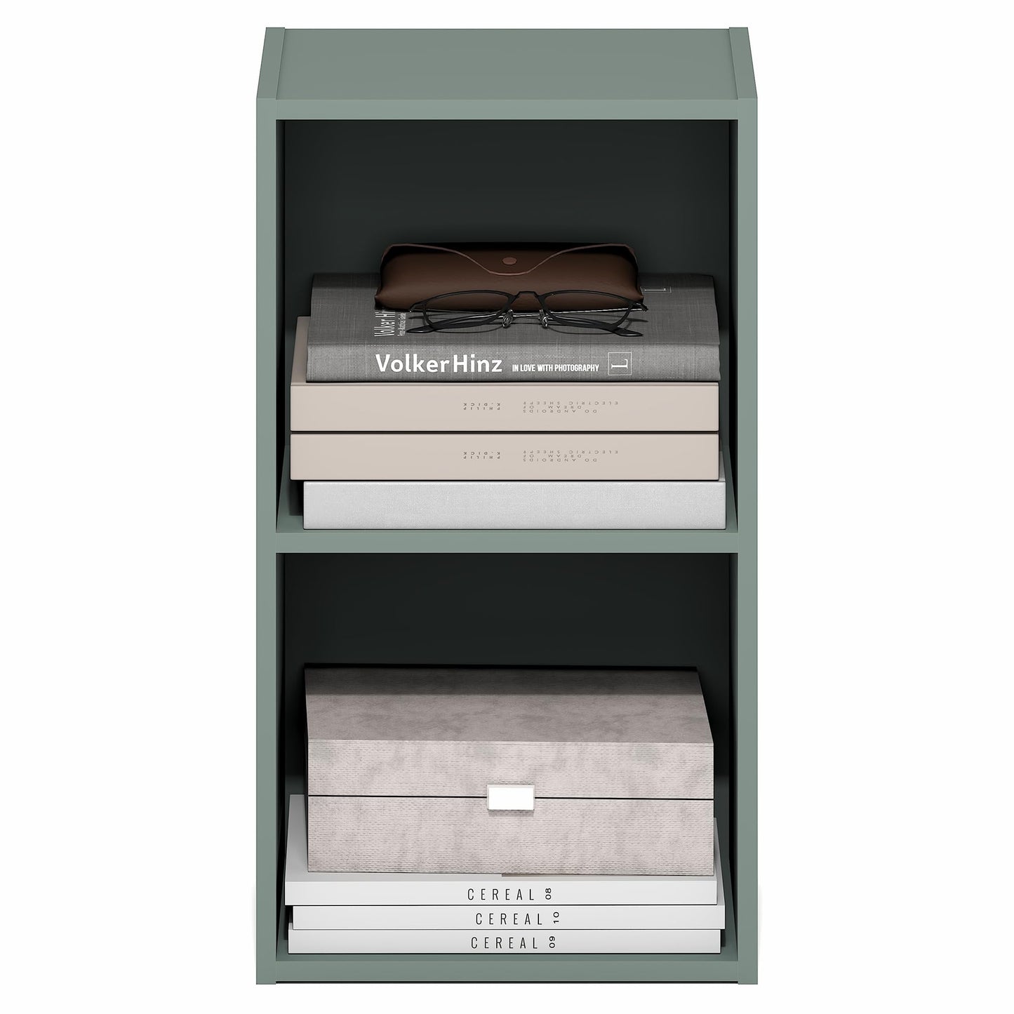 Furinno PASIR Book Shelf, 2-Tier Modern Bookshelf, Open Shelves Bookcase 9 x 12 x 21, Easy Assembly, for Living Room, Bedroom, Home Office, Sage Green