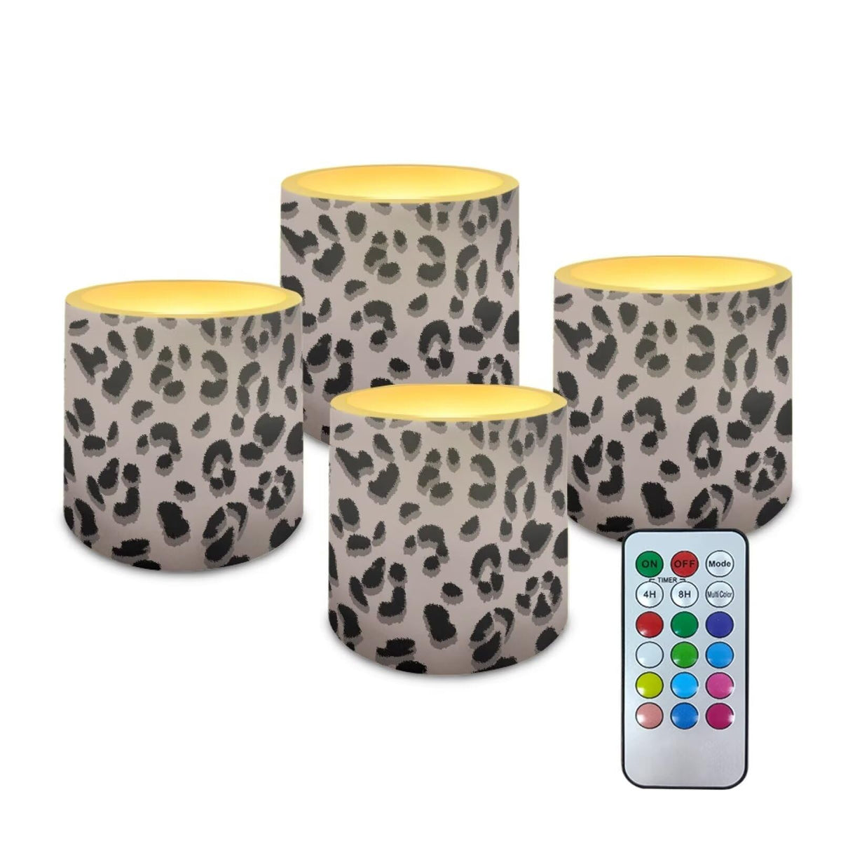 NETILGEN Classic Brown Leopard Print Flameless Candles Realistic Flickering Flameless Candles with Timer Remote Color Changing Battery Operated LED Candles Set of 4