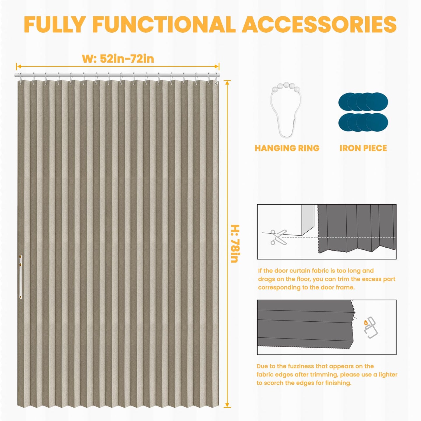 AJAZZ 100% Blackout Door Curtain Accordion Door Closet Curtain Invisible Applicable Bedroom Room Living Room Doorway (Cream White 72" W x 78" L) 1 Panel