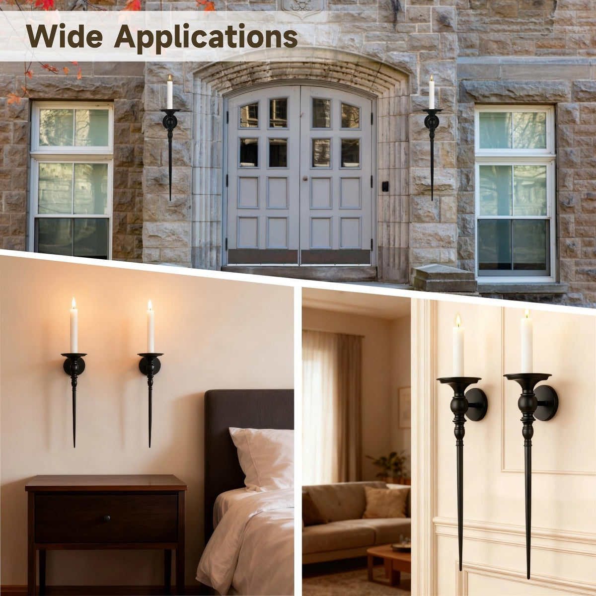 2 Pcs Candle Sconces Wall Decor Set, Black Gothic Wall Candle Holder, Iron European Style Candle Holder, 24 x 5.5 x 5.5 in