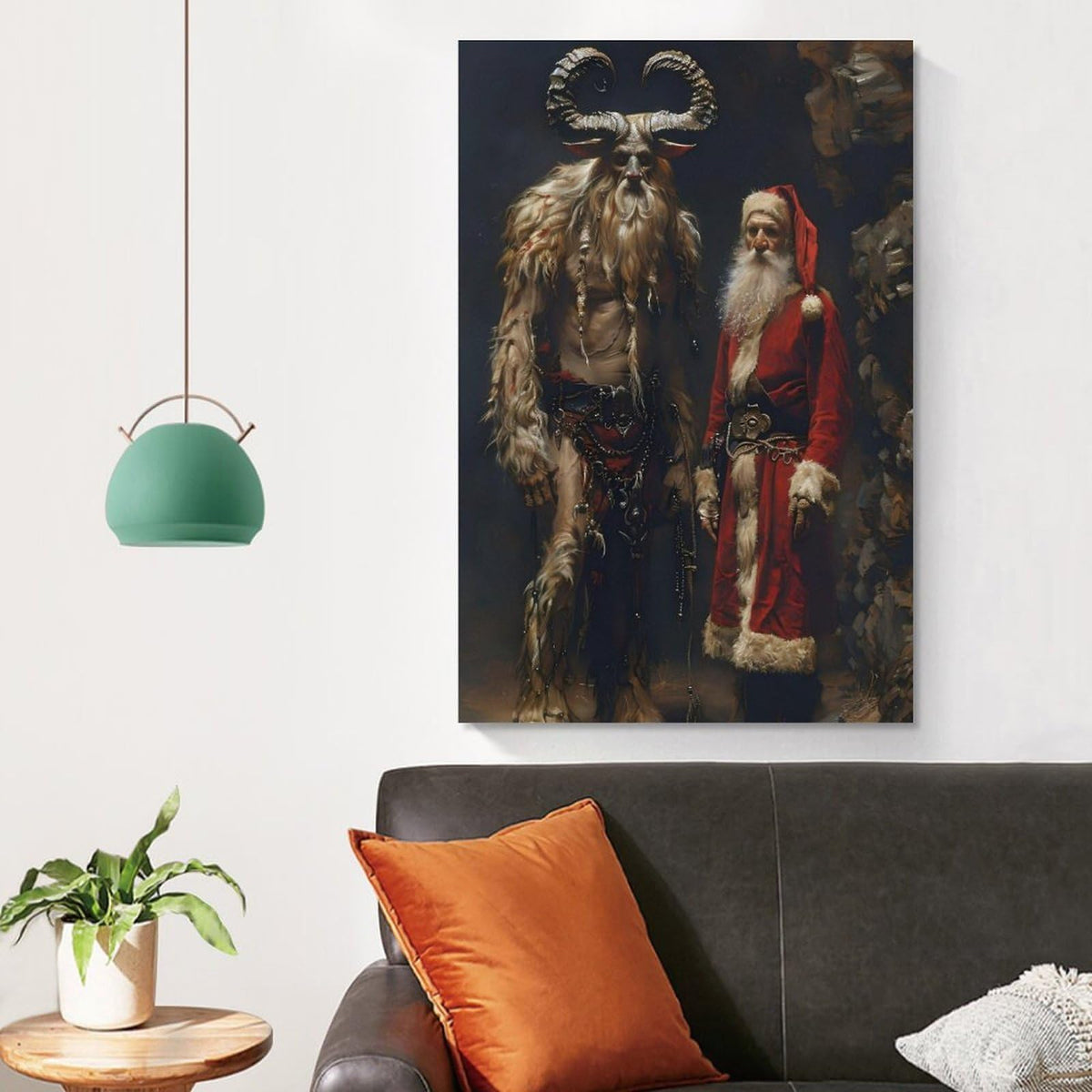 Saint Nicholas And Krampus Alpine Folklore Canvas Printing Wall Art Prints Festive Posters Scandinavian Rustic Style Christmas Yule Theme Wall Decor Living Room Bedroom Office Gift 12x18inch(30x45cm)