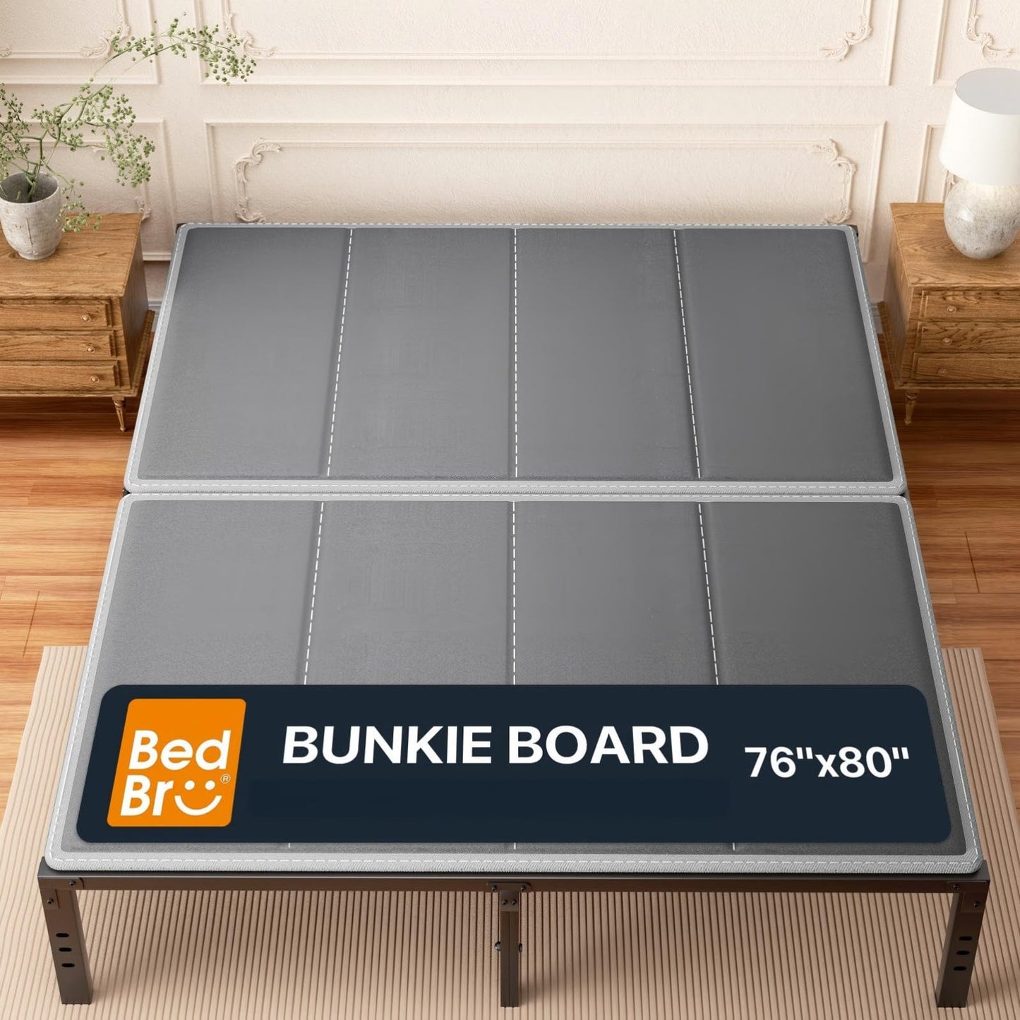 BedBro Bunkie Board King 10mm (76" x 80") - Grey Under Mattress Support, Anti-Sag & Noise-Free, Breathable Low Profile Bed Board for Metal Frame, Platform & Slatted Beds