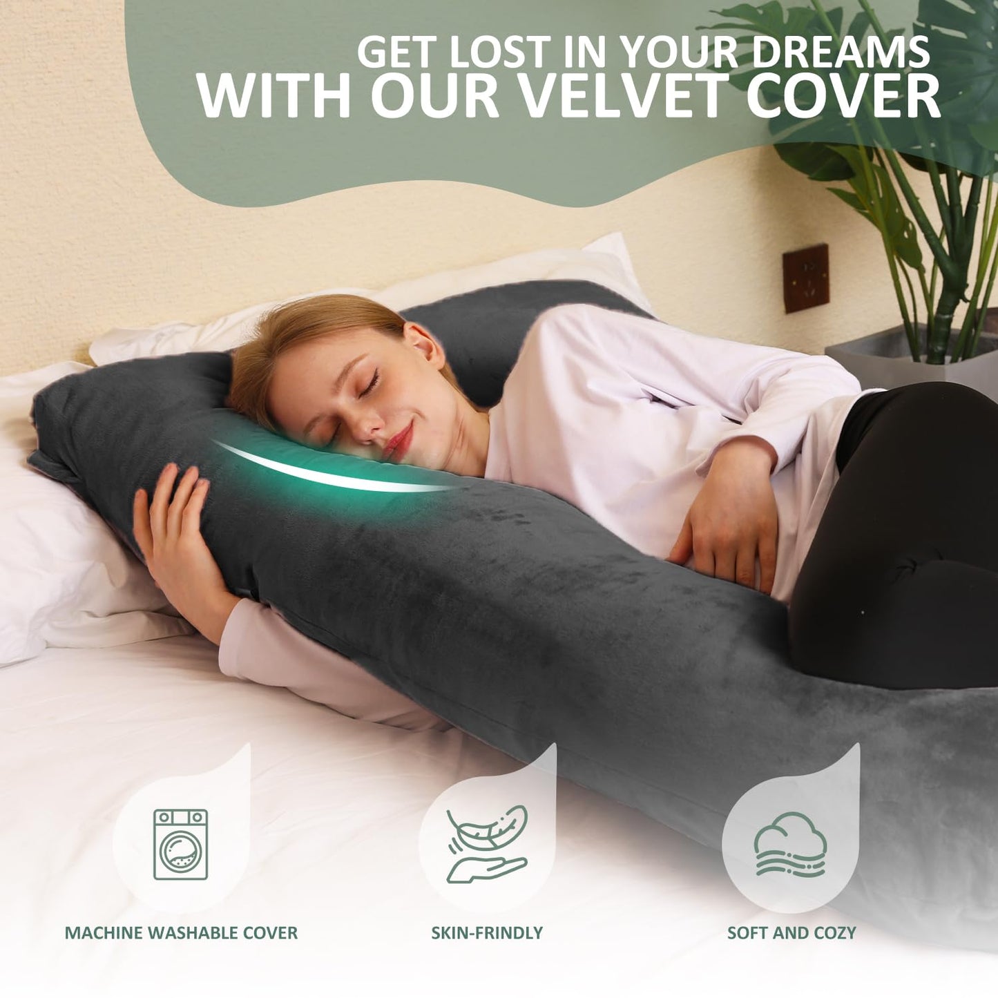 Chilling Home Pregnancy Pillow, U Shaped Pregnancy Pillows for Sleeping Full Body Pillow Maternity Pillow for Pregnant Women 58 inch, Pregnant Women Must Have with Removable Cover, Black