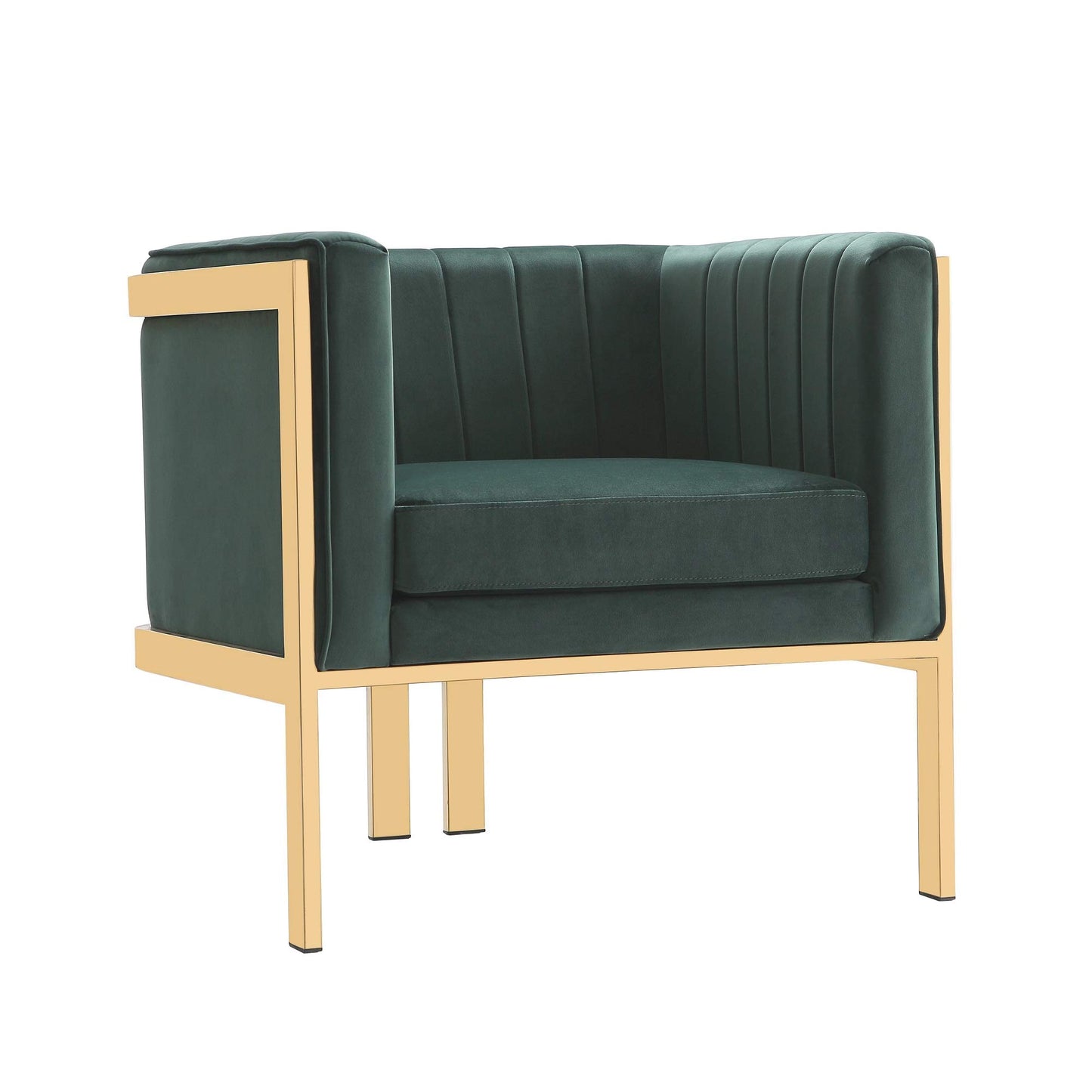 Manhattan Comfort Paramount Velvet Accent Armchair Set of 2, Polished Brass Frame with Geometric Legs, Art Deco Chair, 1920s Glamour, Fully Assembled, Living Room Lounge Seat, Forest Green
