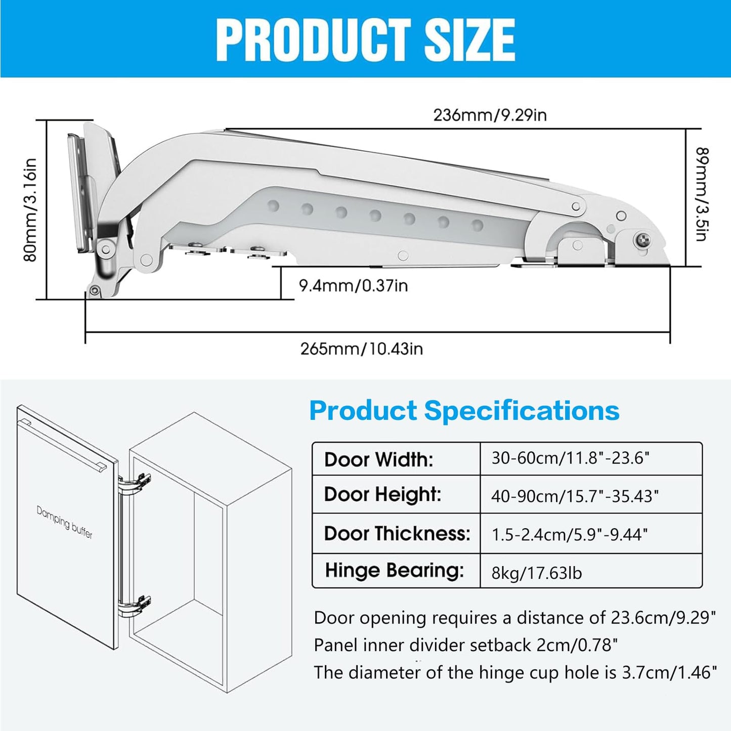 Jisano 2 Sets Opening Door Hinge Set 180° Parallel Opening Cabinet Wardrobe Door Sliding Load-Bearing 17.6lbs Heavy Duty Hinge