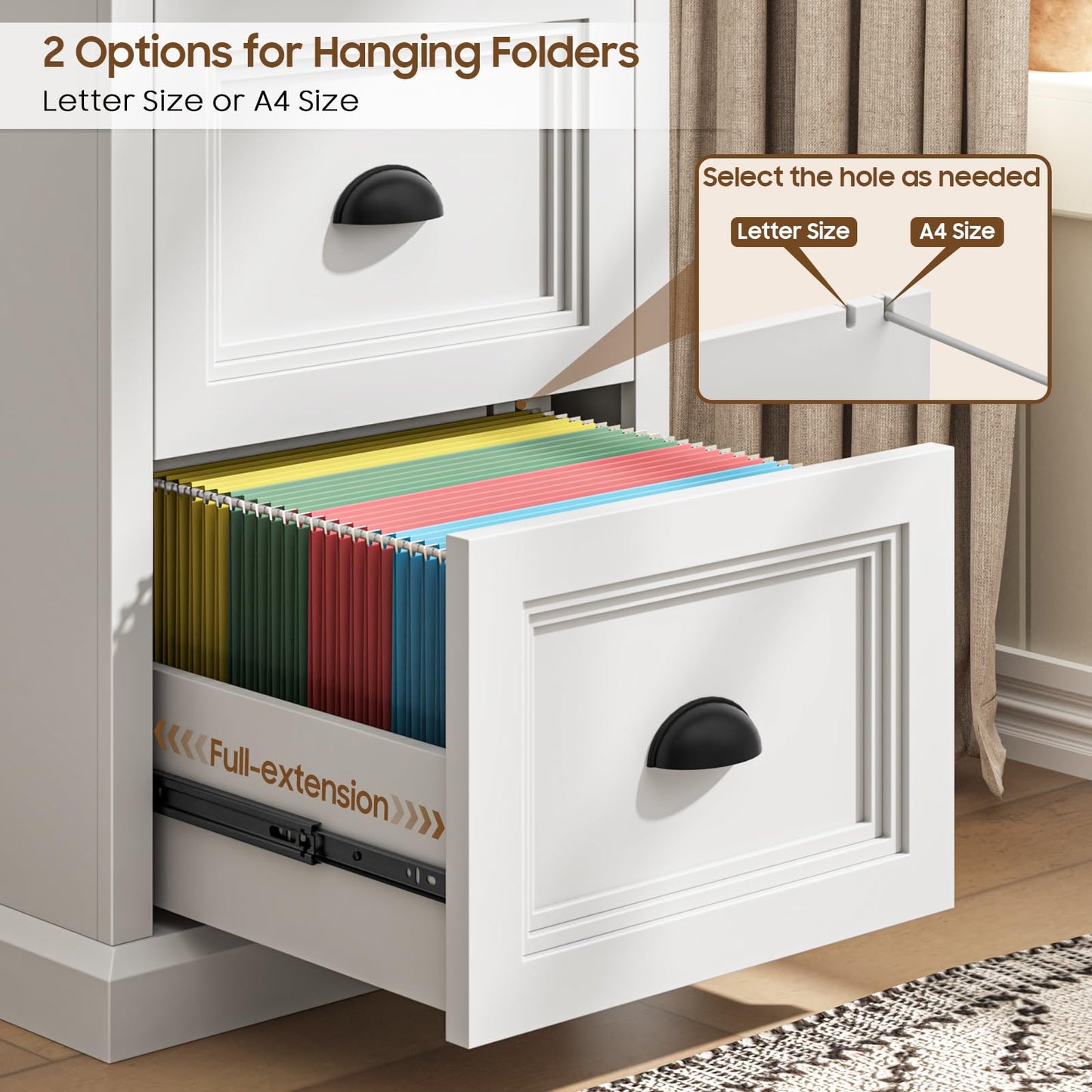 Halitaa Vertical File Cabinet, Filing Cabinet with 2 File Drawers, Farmhouse Small File Cabinet Fits Letter/A4 Size, Wooden Printer Stand, Under Desk Cabinets for Home Office, White