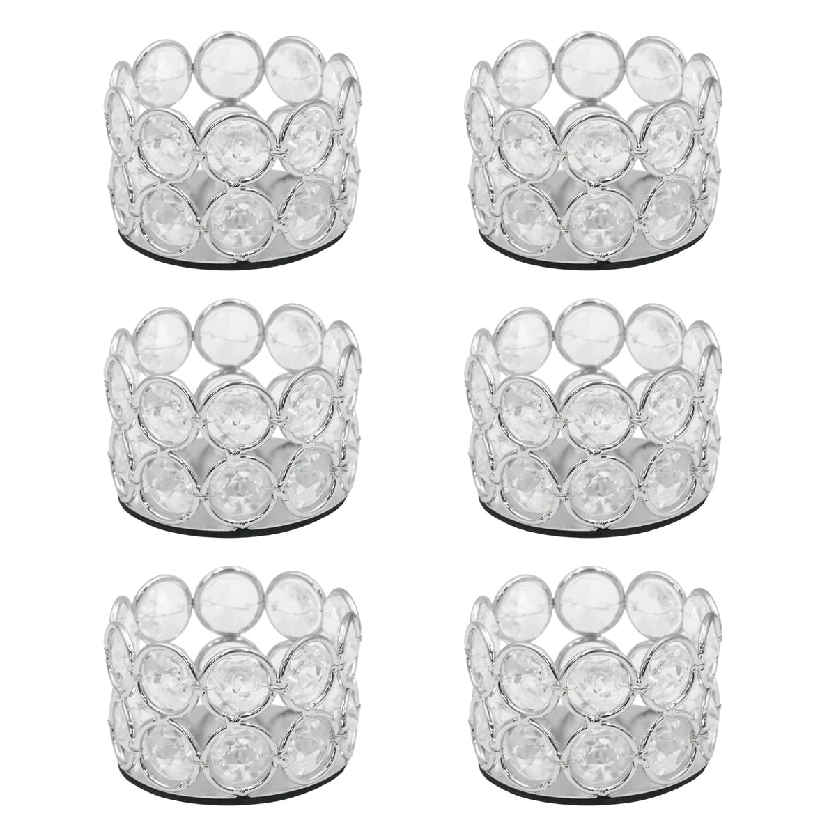 Wuyituart 6 Pcs Silver Crystal Tea Light Candle Holders Decorative Cylinder Crystal Candle Stand for Table Centerpieces