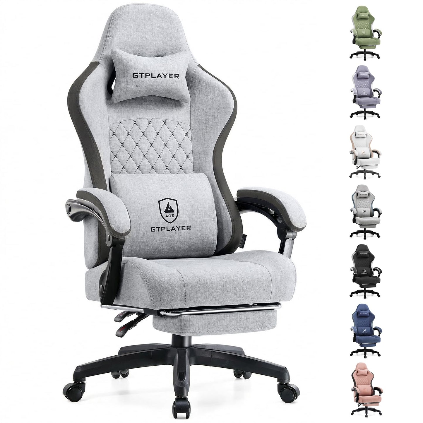 GTPLAYER Gaming Chair, Computer Office Chair with Pocket Spring Cushion, Linkage Armrests and Footrest, High Back Ergonomic Computer Chair with Lumbar Support Task Chair with Footrest