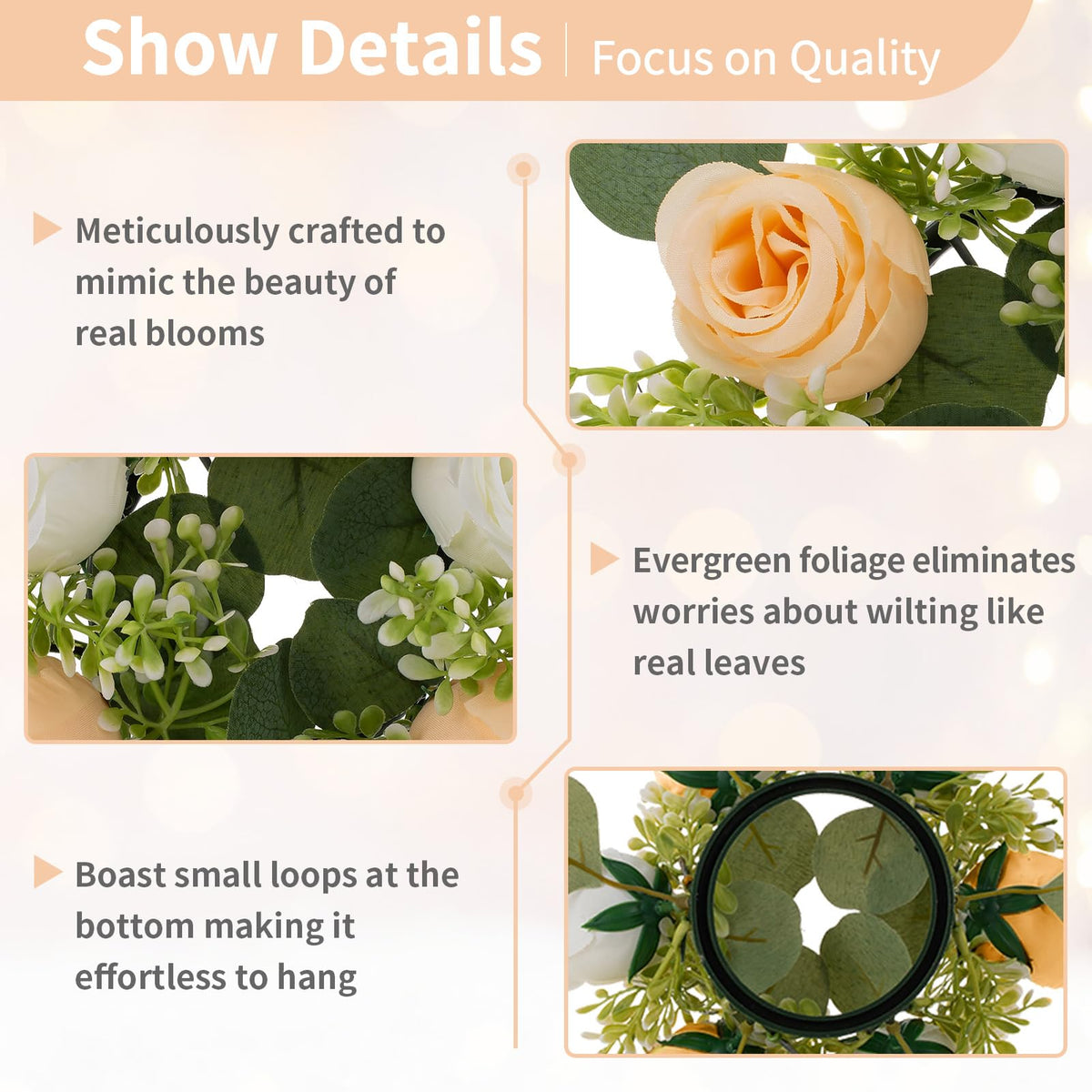 NUPTIO Small Flower Rings for Centerpieces: 9.05 Inch Champagne & White Candle Wreath 10 Pcs for Wedding Party Christmas Table Decorations - Spring Summer Front Door Porch Decor