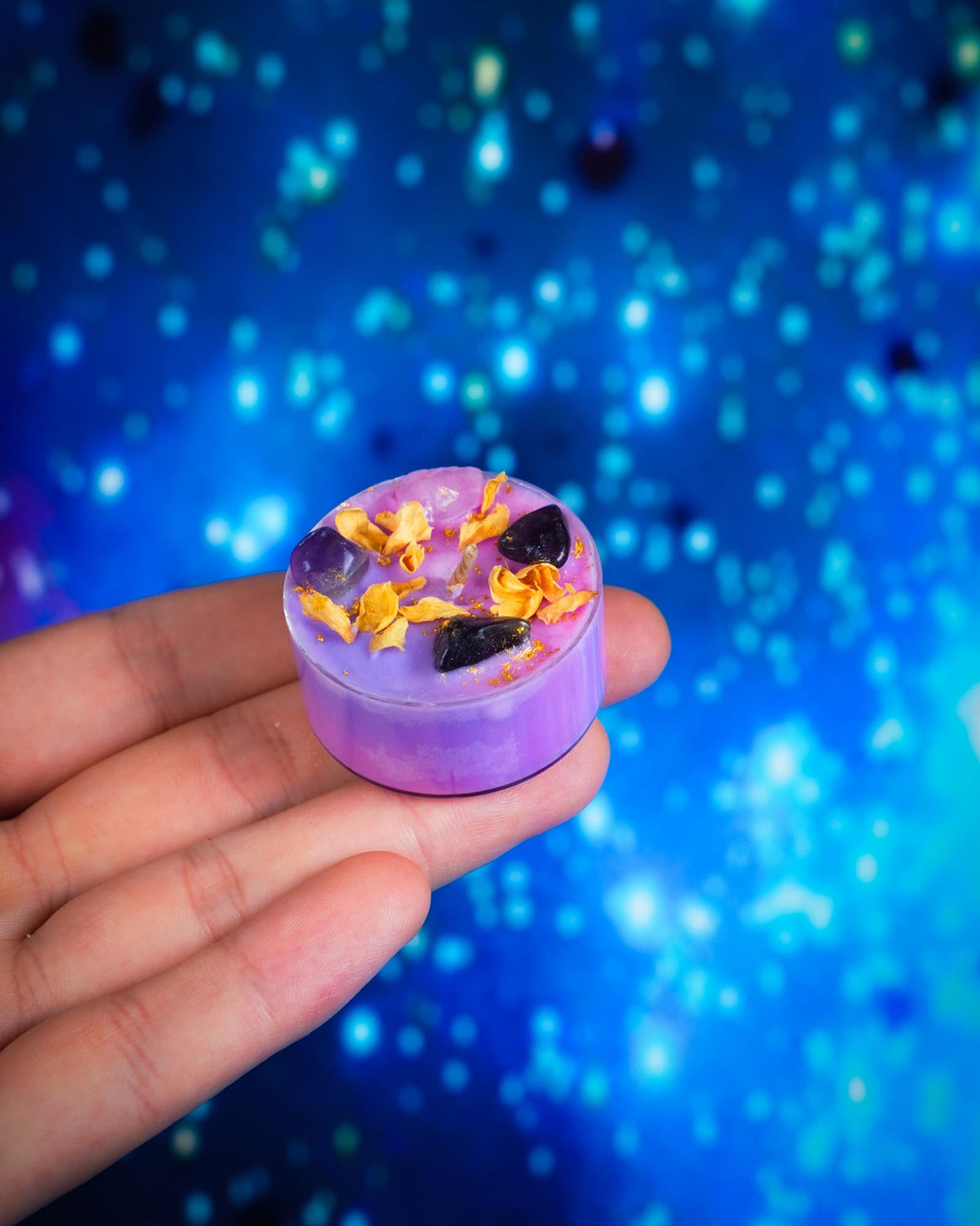 Tealight Soy Candles with Crystals and Herbs, Handmade Energy, Healing Crystal Soy Candles, Aromatherapy Candles. (Purple)