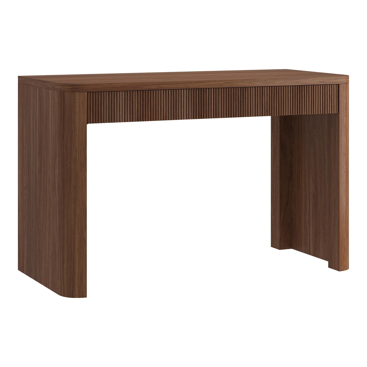 Henn&Hart 48'' Fluted Modern Rectangular Home Office Desk, Ribbed Computer Desk, Writing Table with 2 Drawers for Home Office, Medium Walnut