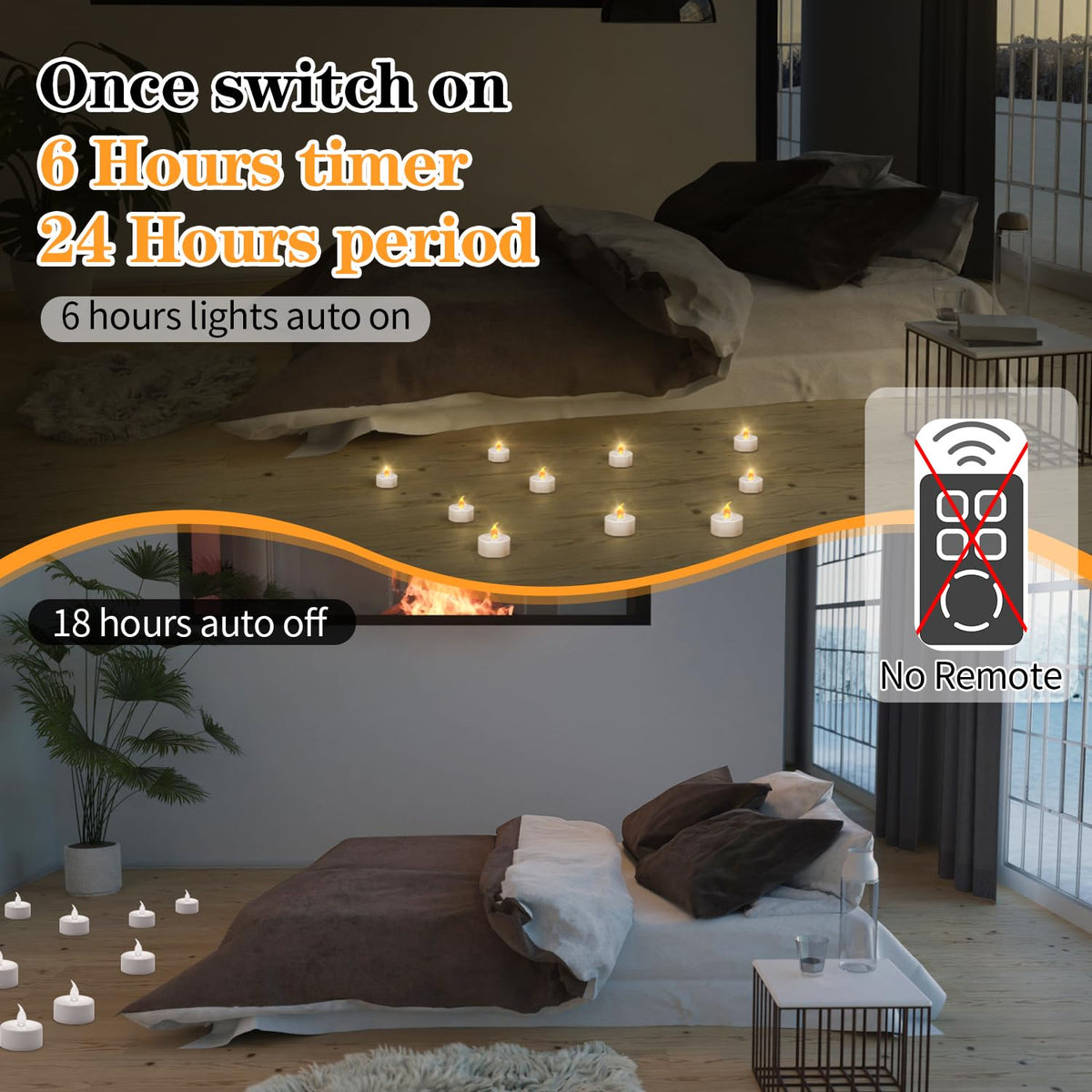 KOABY 50 Pack Tea Lights with Timer, Auto-On 6 Hours and Off 18 Hours in 24 Hours Cycle Automatically, Battery Operated Flameless Flickering Tea Lights with Timer(50 Pack, Warm Yellow)