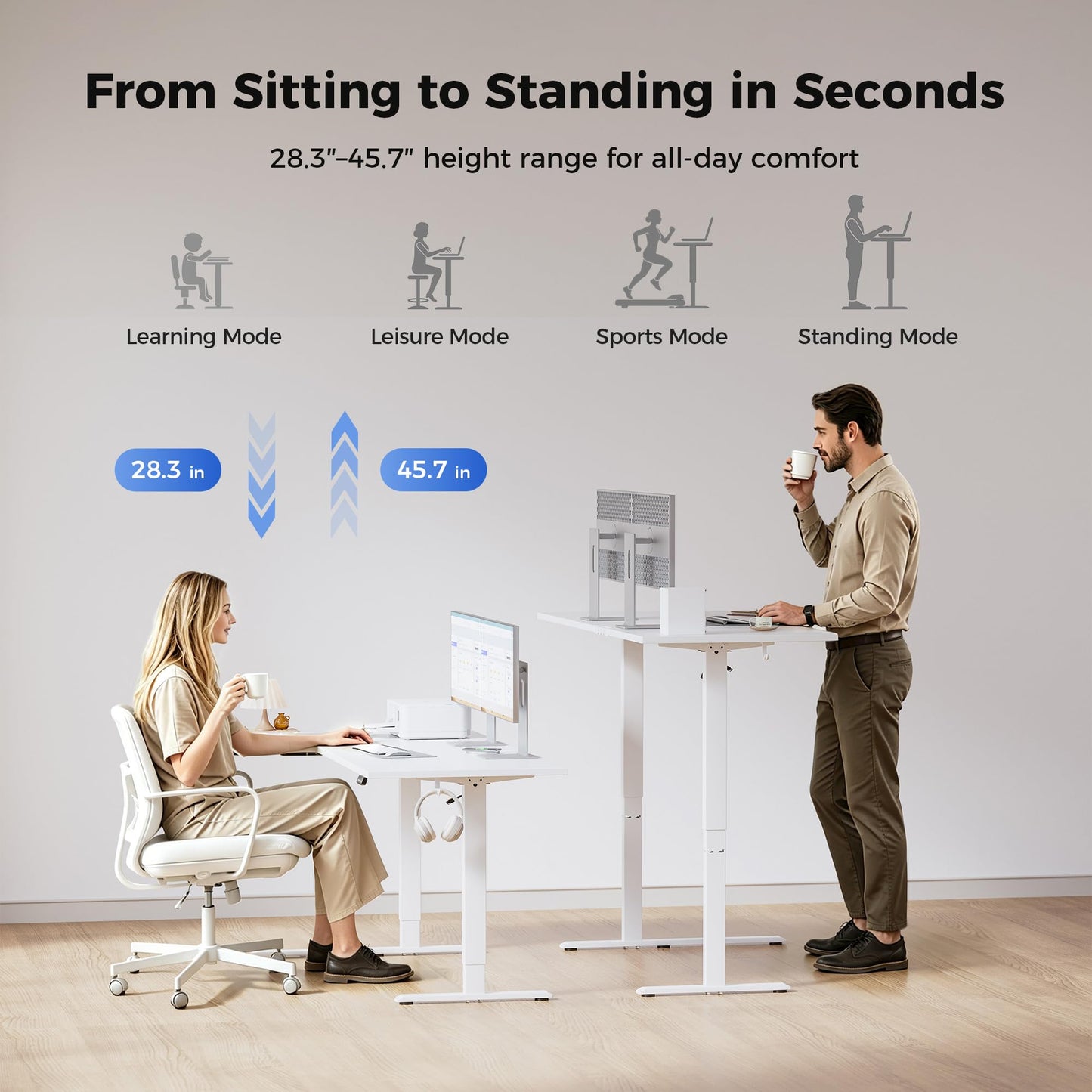 Agilestic 55 Inch Reversible L Shaped Standing Desk, Electric Height Adjustable Desk with Memory Preset, Sit Stand Up Computer Workstation for Home Office, Splice Board, White