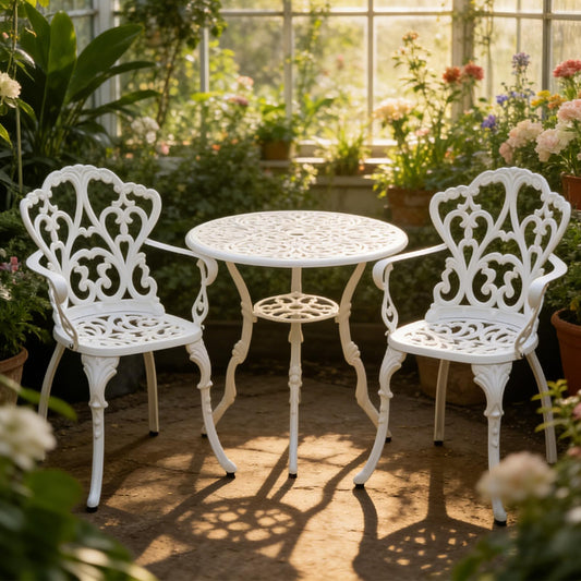 3 Piece Outdoor Dining Set, Aluminum alloy 35" Patio Table with 1.96" Umbrella Hole & 2 Chairs, All Weather Furniture for Garden, Backyard, Poolside (White 3Pieces (33" Square Table & 2 Chairs))