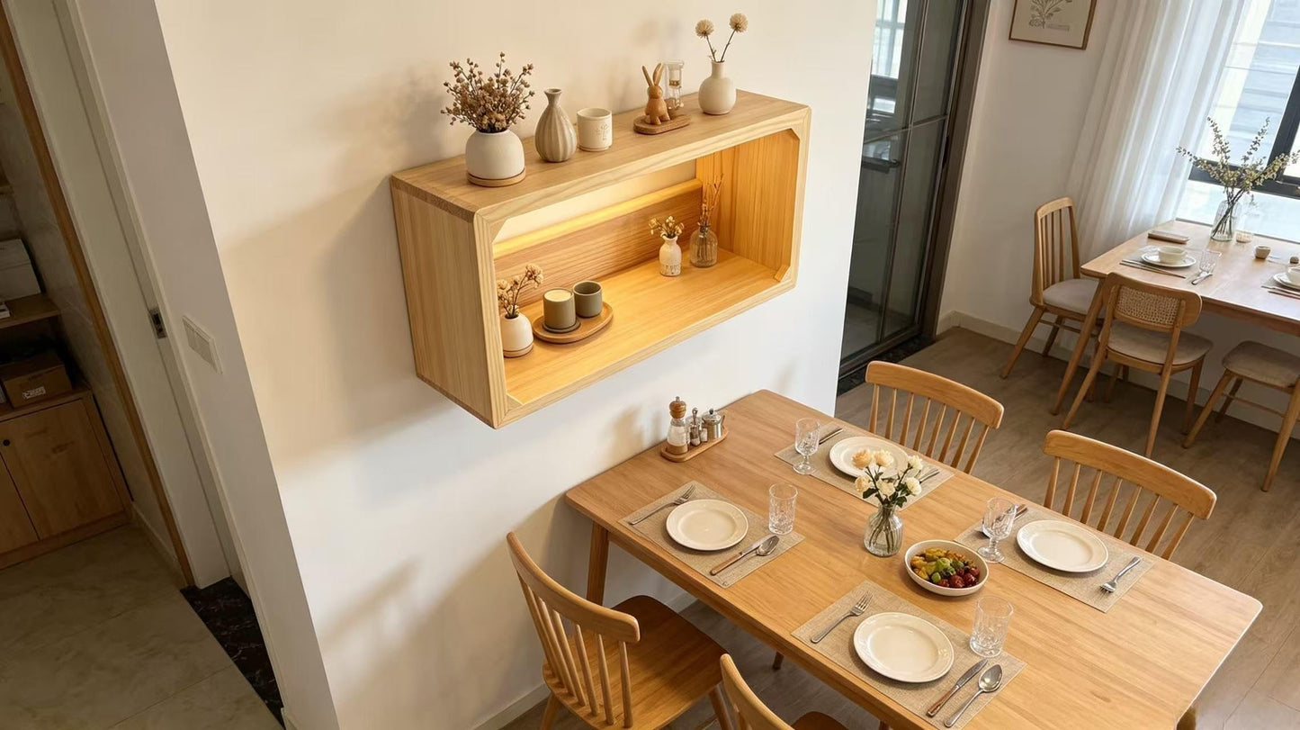 LUOFENGYANG Floating Bedside Shelf, Wall Mounted Nightstand with Storage Space, Natural Wood