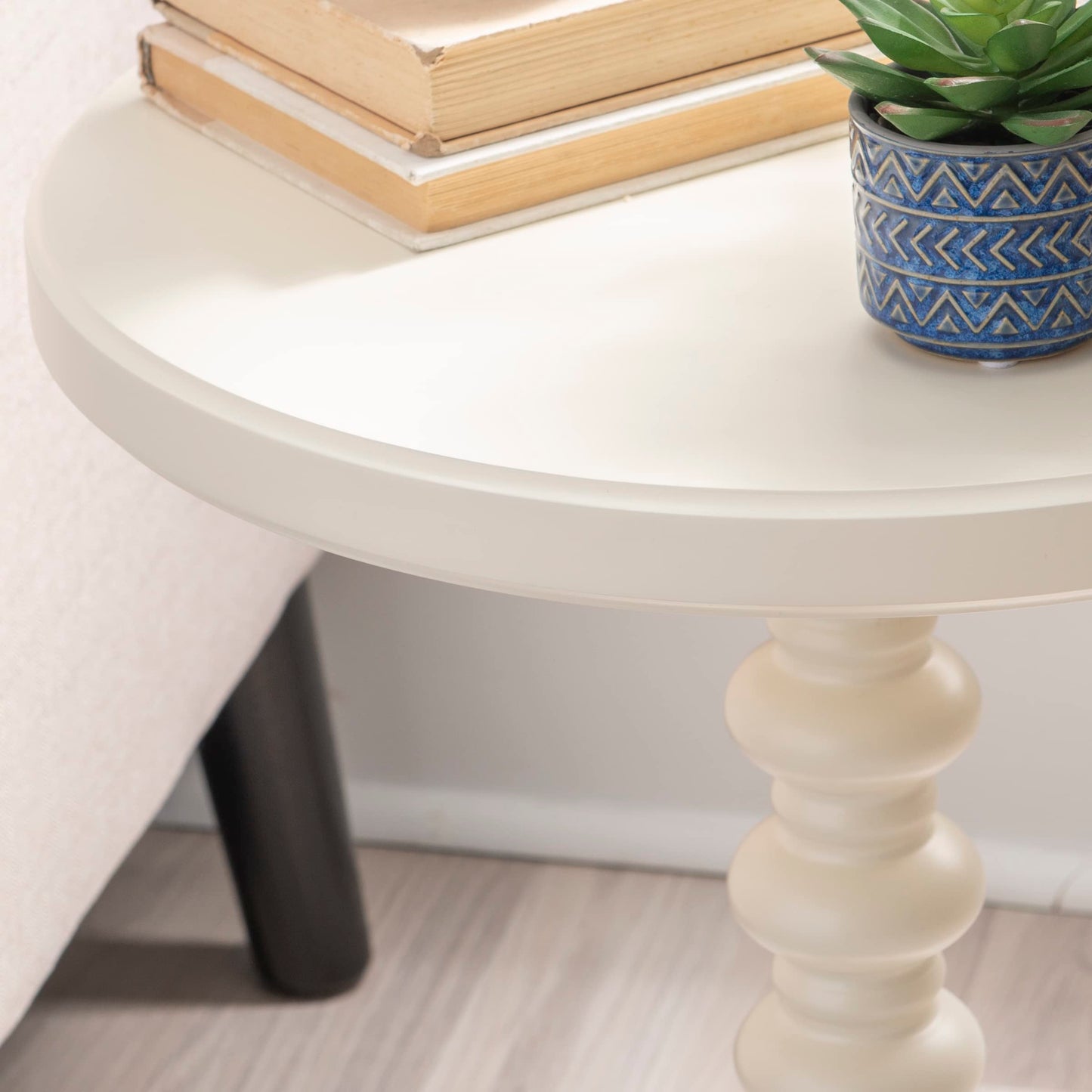 Powell Tarkin Round Off White Turned Spindle Pedestal Side Accent Table