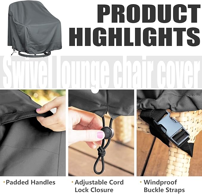 Outdoor Swivel Lounge Chair Cover 2 Pack, Fits to Lawn Patio Chairs, 420D
