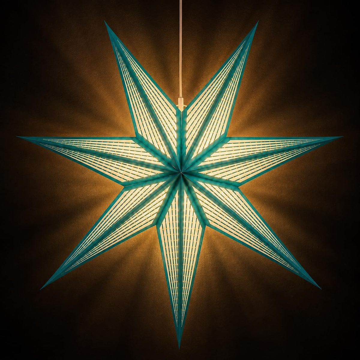 GalaxyArts 7-Point Paper Star Lantern - Striped Cutout Hanging Light Decoration - Foldable Star Lamp Shade for Home, Party, Christmas, Wedding Décor - Indoor/Outdoor Hanging Star(Turquoise)