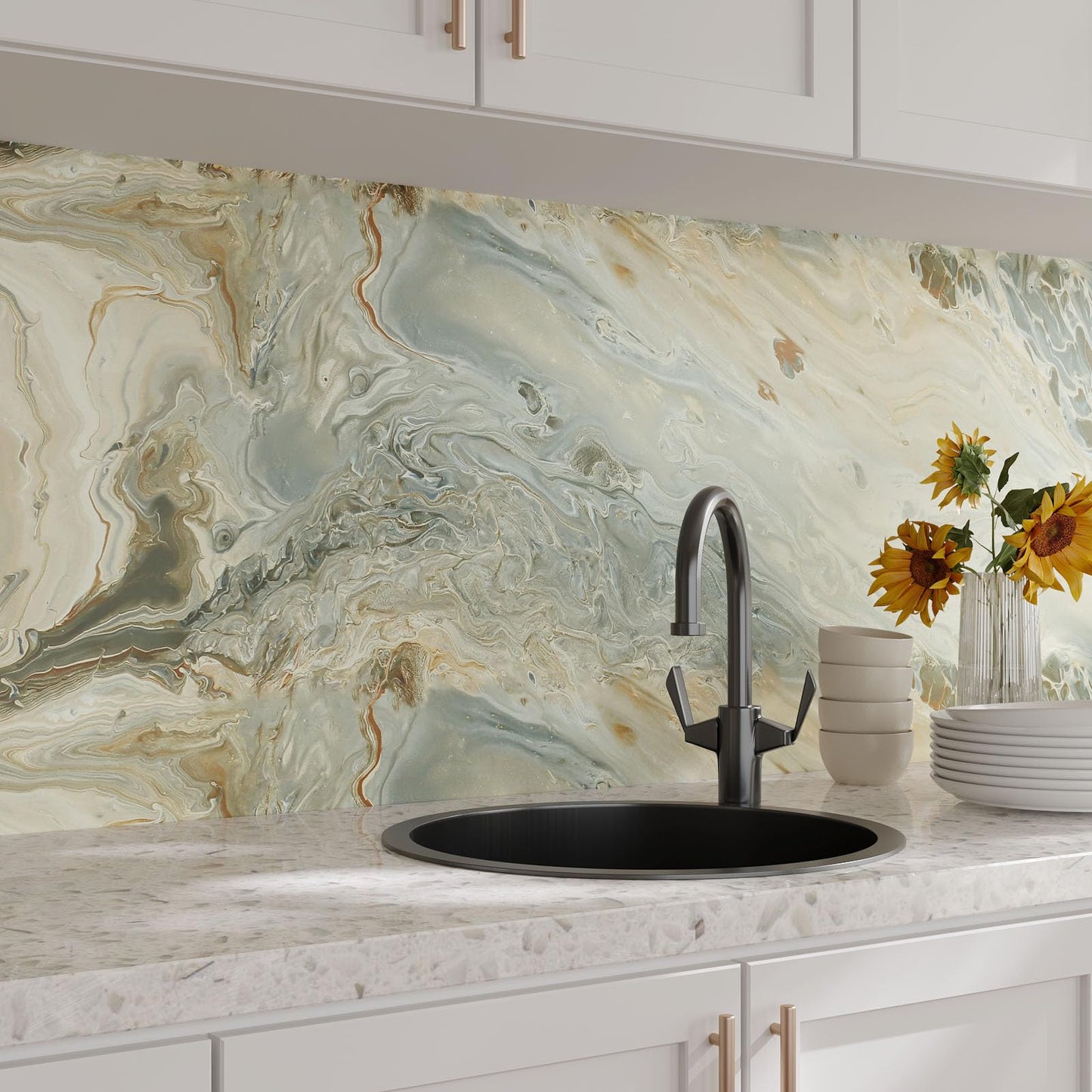 VaryPaper 15.7''x78.7'' Luxury Beige Liquid Marble Contact Paper for Countertops Waterproof Matte Marble Wallpaper Peel and Stick Countertop Vinyl Wrap Removable Granite Wallpaper for Kitchen Bedroom