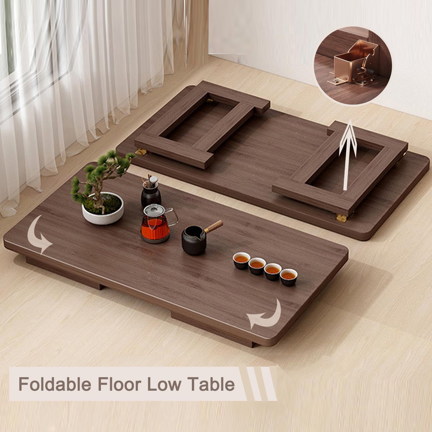 XIMSPHY Japanese Folding Coffee Table, Bamboo Foldable Floor Low Tables for Sitting On The Floor, No Assembly Portable Tea Table for Dinning Zen Living Room (31.5"x19"x13.7")