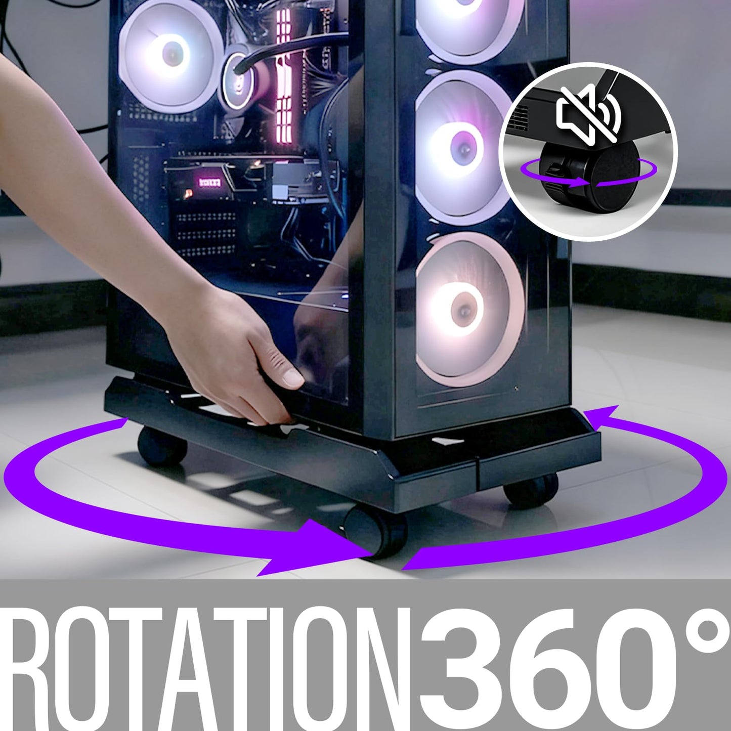 youkzuan Adjustable Computer Tower Stand with Locking Wheels | Mobile CPU Holder for Floor or Under Desk | Fits PC Towers 8.7"–11.8" Wide | Rolling Computer Case Stand for Home Office & Gaming