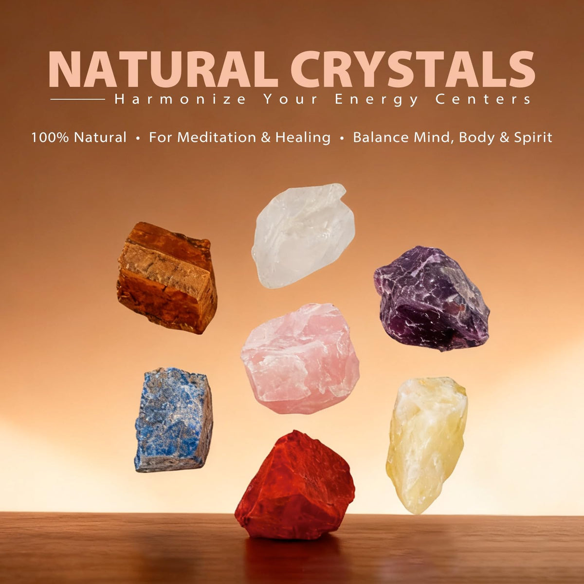 BELESTAR 7 Chakra Healing Crystals Set - Large Raw Stones Energy Alignment Kit with Wooden Gift Box & Guidebook