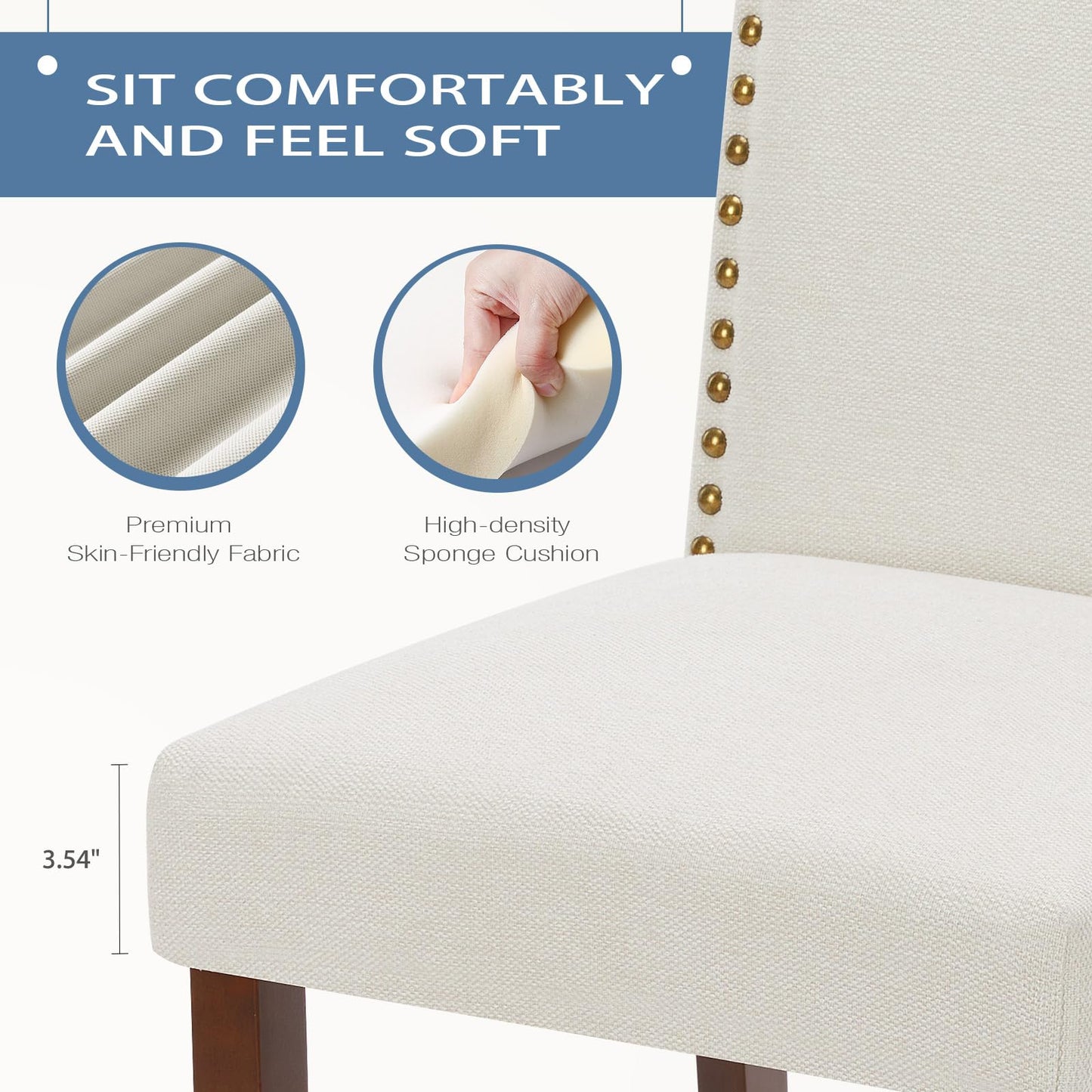 DUMOS Dining Chairs Set of 4, Modern Kitchen Table Chairs with Wooden Legs and Padded Seat, Mid Century Upholstered Accent Chairs for Dining Room/Kitchen/Living Room/Restaurant, Beige