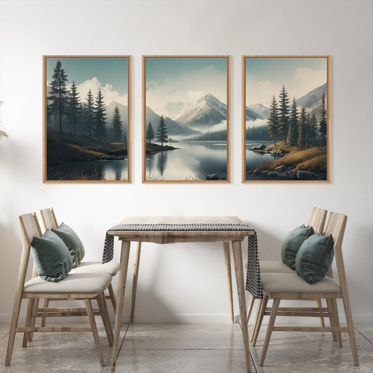 LHIUEM Large Mountain Misty Forest Framed Canvas Wall Art,Nature Ridge Foggy Wall Decor,Snow Lake Woodland Wall Painting,Pine Tree Artwork for Living Room,Bedroom,Dining Room,Office -16"x24"x3