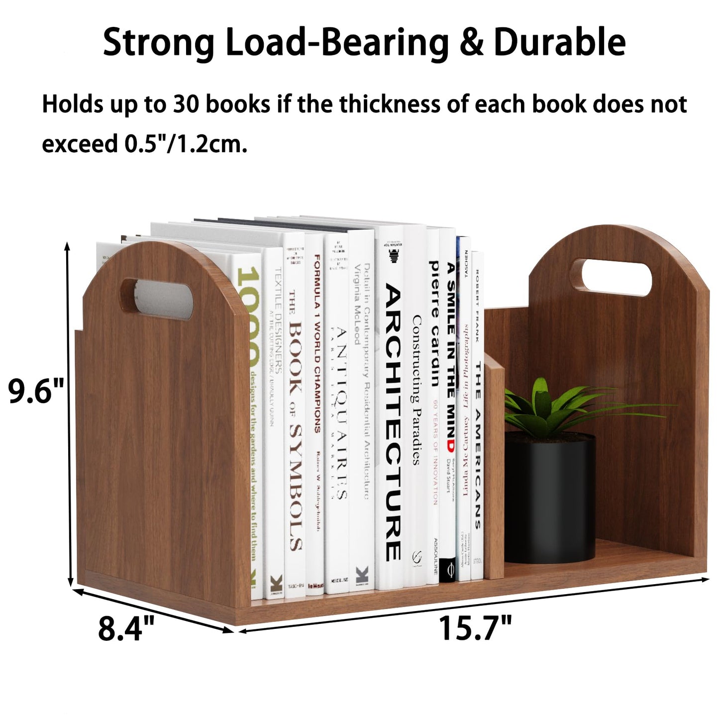 100% Solid Wood Adjustable Desktop Bookshelf, Retro Tabletop Book Shelf File Holder, Vertical Bookshelf Divider Desk Shelf for Home School Office Organization, Perfect for Books Magazine (Brown)