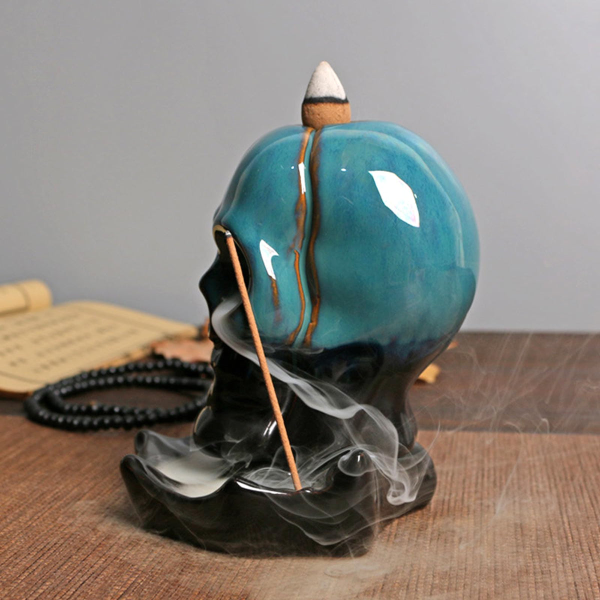 NVKIC Backflow Ceramic Incense Burner for Incense Cones Creative Skull Shape Incense Stick Holder,Mediation Gift,Home Decor Blue Skull