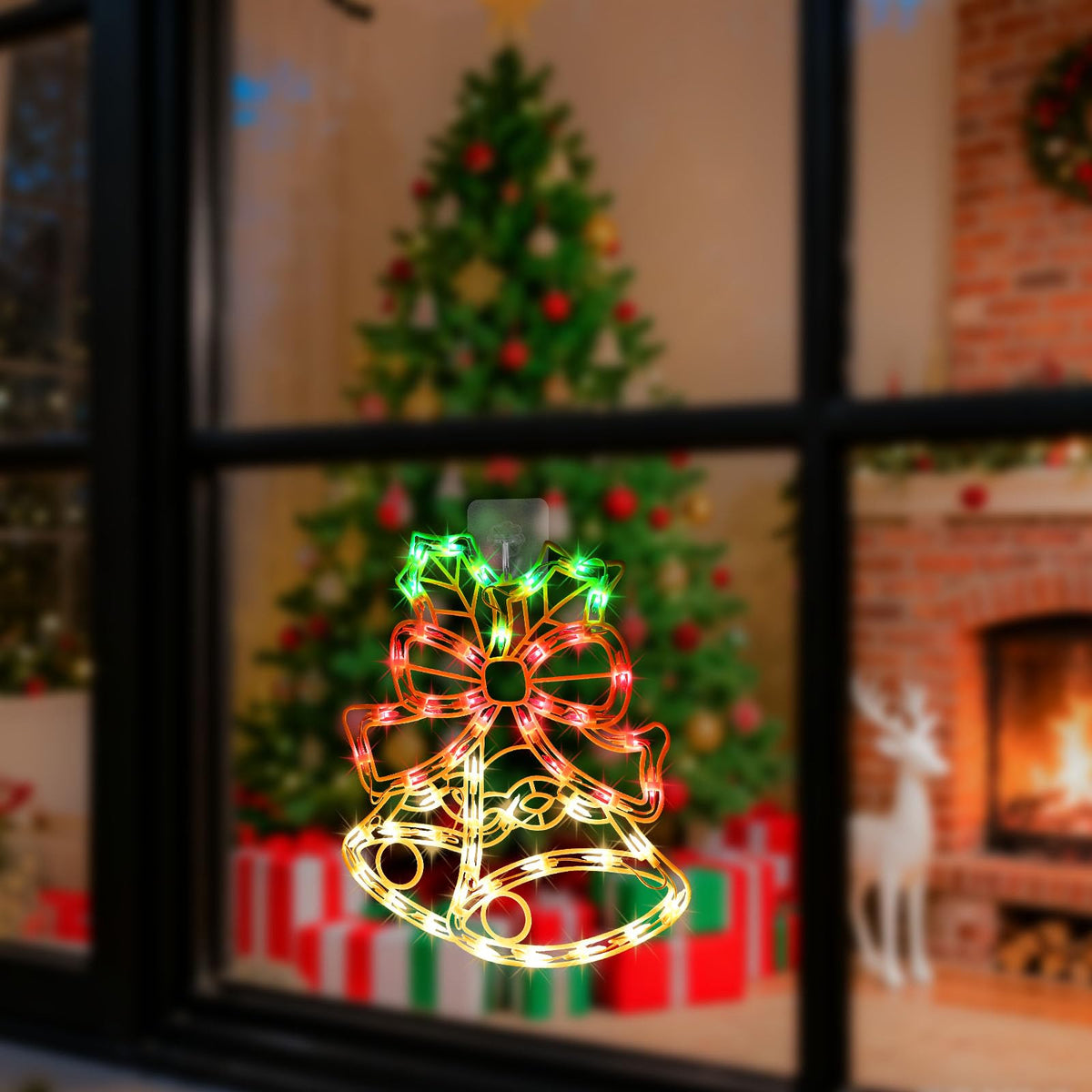 15Inch Christmas Bell Light,Bell Decoration Lights,Christmas Window Silhouette Light,Double Side Sign Lamp Decoration for Holiday Indoor Wall Door Glass Decorations