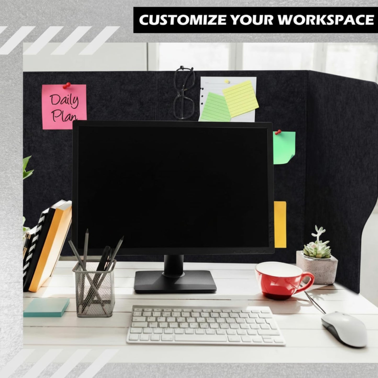 Dunzoom Large Desk Dividers for Students 47.3 x 15.7 Inch Acoustic Portable Fold Classroom Table Privacy Felt Boards for Workstation Office Home Furniture Partitions and Dividers (Black)