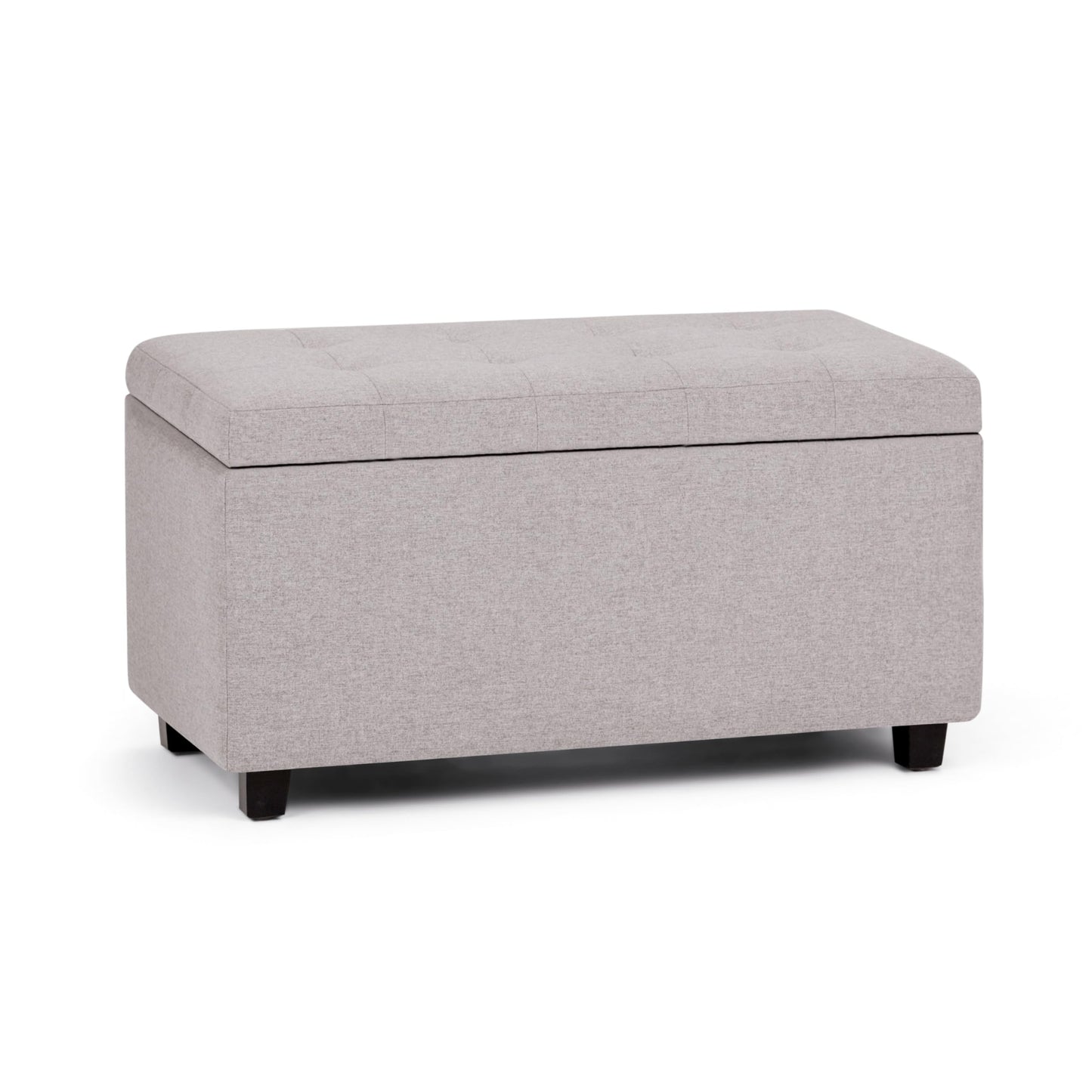 SIMPLIHOME Cosmopolitan Storage Ottoman - 34 inch Wide Upholstered Linen Look Fabric Rectangle Storage Ottoman Bench in Cloud Grey, Transitional Tufted Ottoman for Living Room with Lift-Up Lid