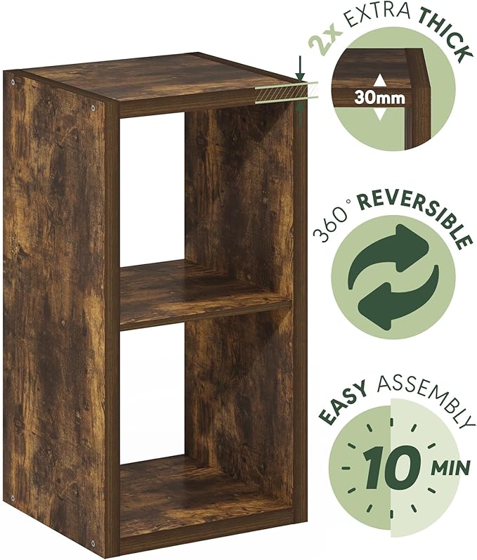 Furinno Cubicle Book Shelf, 2-Cube Bookshelf, Extra Thick Frame Horizontally &