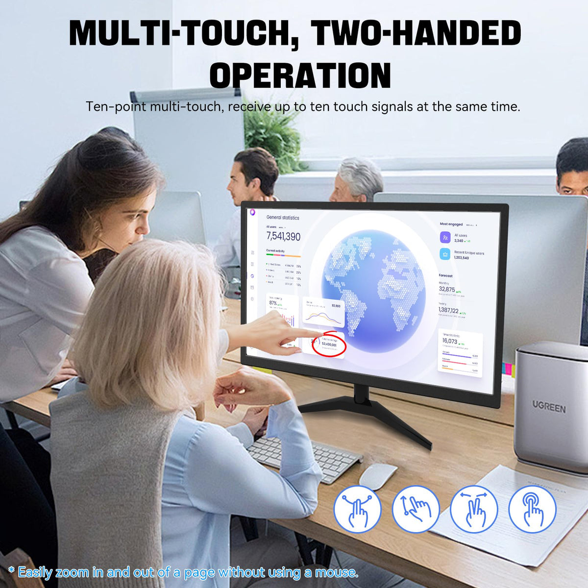 ERCGWOP Touchscreen Monitor 22 Inch FHD 1920x1080P IPS PC Monitor, 10-Point Touch Screen Computer Display with HDMI VGA USB Ports, Built-in Speakers, VESA Mountable