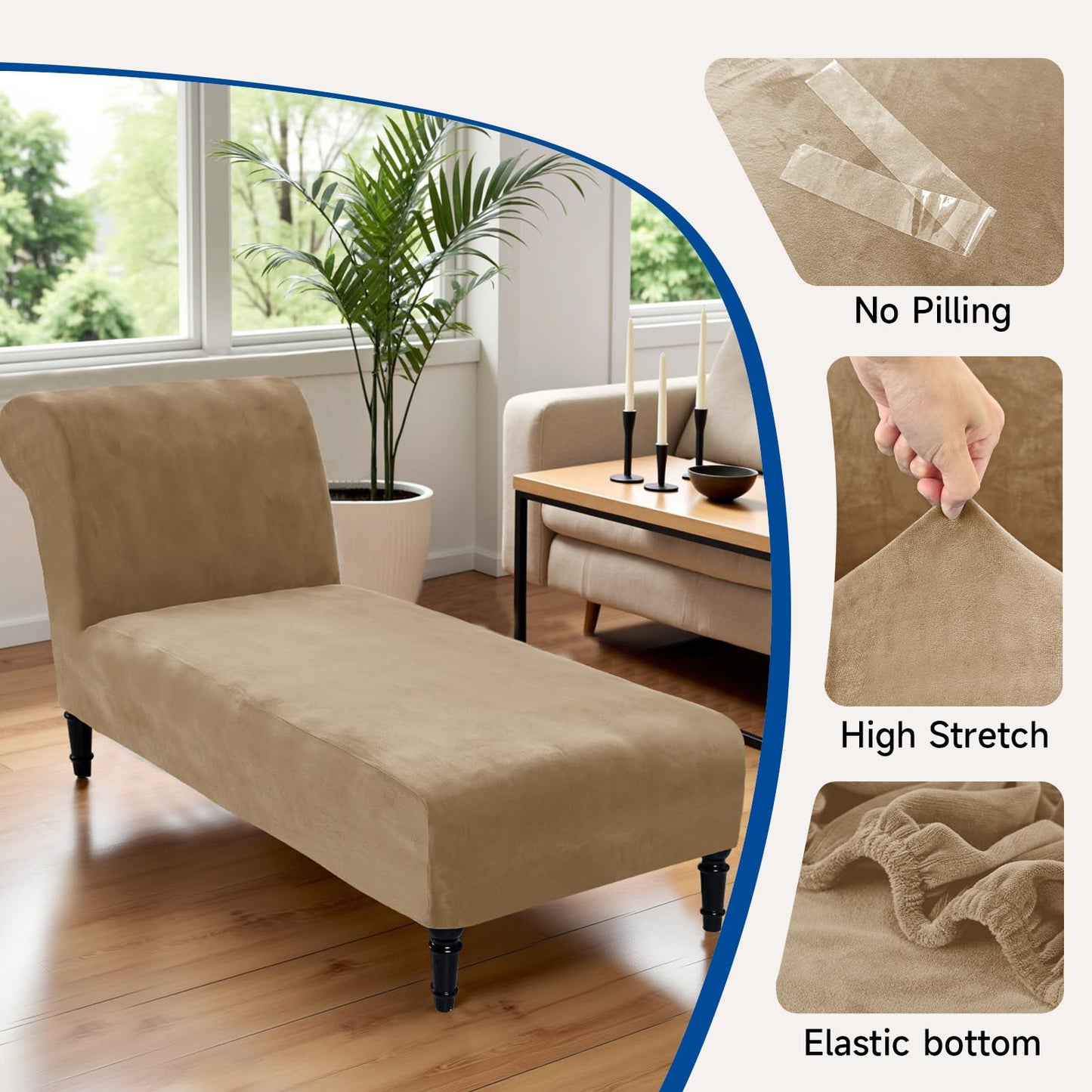 Velvet Chaise Lounge Cover Indoor Armless Chaise Slipcover Luxury High Stretch Ultra Soft Lounge Chair Covers Modern Machine Washable Chair Cover for Living Room Bedroom Furniture, Taupe