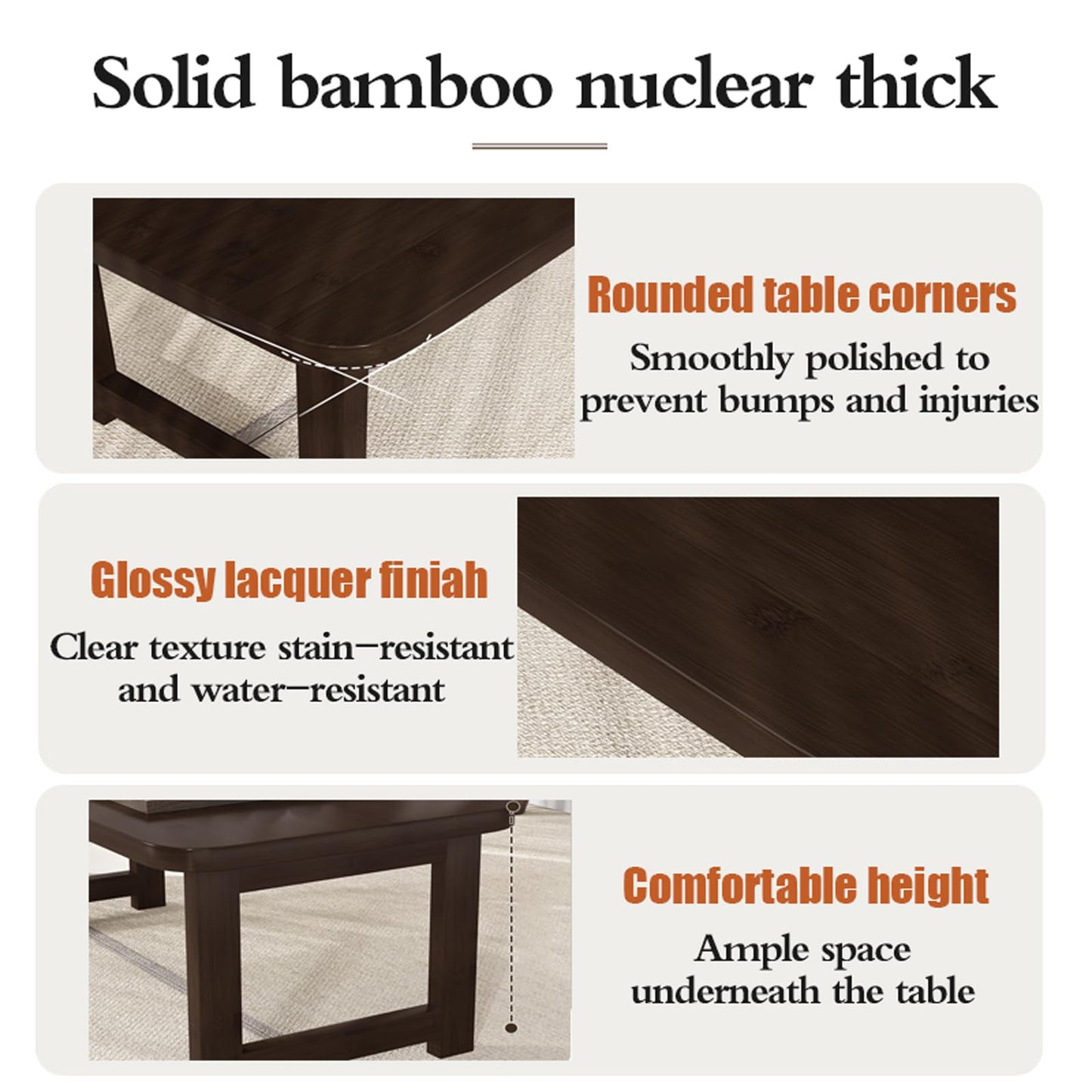 Japanese Bamboo Coffee Table - Low Rectangular Design, No Assembly Required, Sturdy Wood, Ideal for Home Office, Living Room, Bedroom, Zen Style Furniture