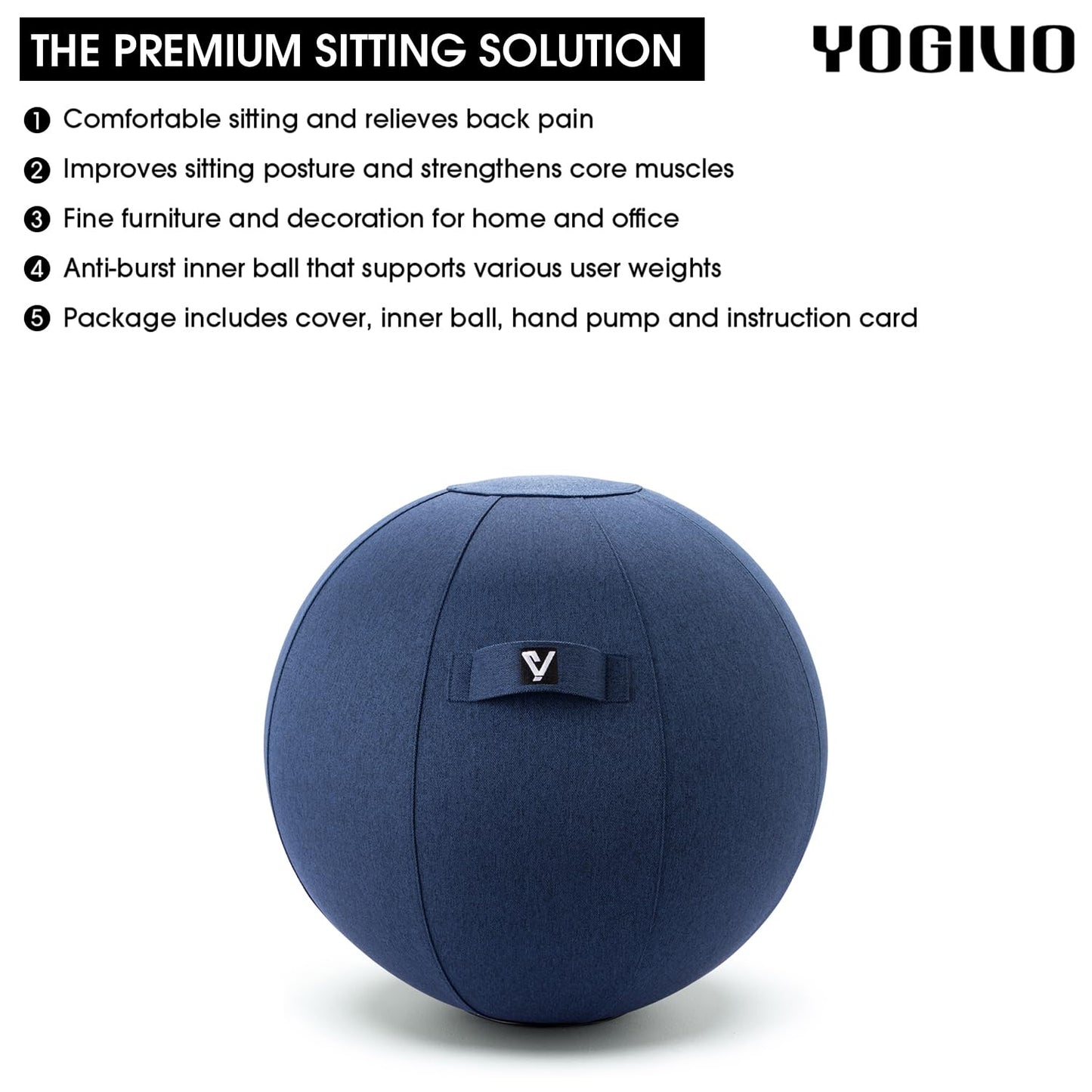 YOGIVO Sitting Ball Chair, Yoga Ball Chair Exercise Ball Chair for Home Office Desk, Stability Ball for Fitness & Pilates, Ergonomic Balance Ball Seat with Cover and Pump