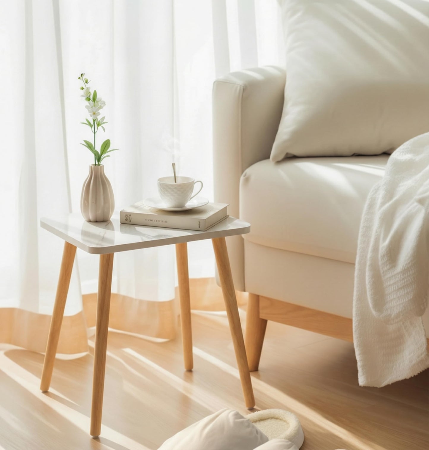 FORAOFUR Small End Table, Side Table Accent Table Living Room Bedroom Balcony Office, Modern Bedside Table Home Decor, Mini Table for Small Spaces, Short Coffee Table, Easy Assembly, Marble White