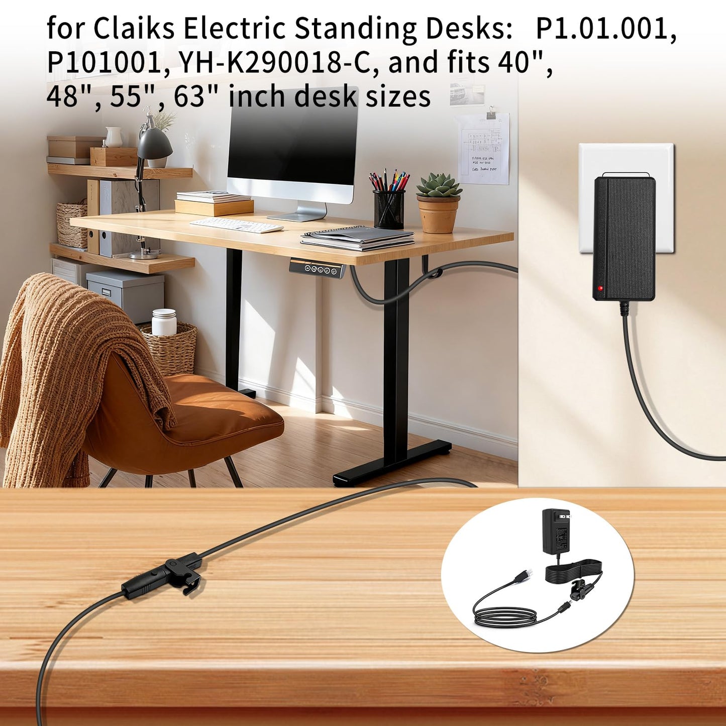 for Electric Standing Desk 29V Power Adapter Charger Compatible with Claiks P1.01.001 P101001 40" 48" 55" 63" Inches Adjustable Height Stand up Desk Compatible with a Variety of Electric recliners