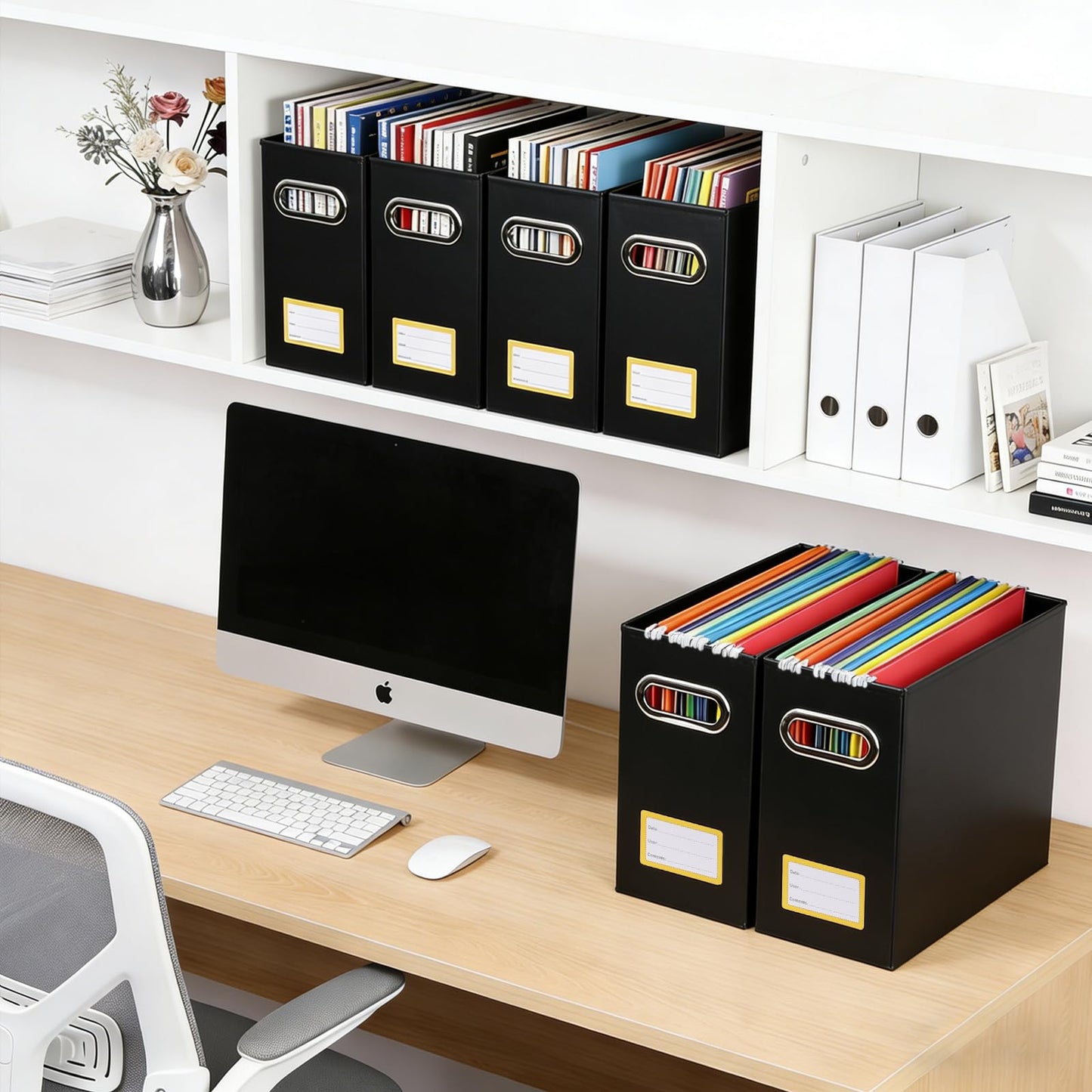 Tcbelosion Collapsible File Organizer Box with Handle,12.20x5.11x9.84Inches, Filing Organizer for Home or Office, Small Portable File Box (1 Pack, Black-Yellow)